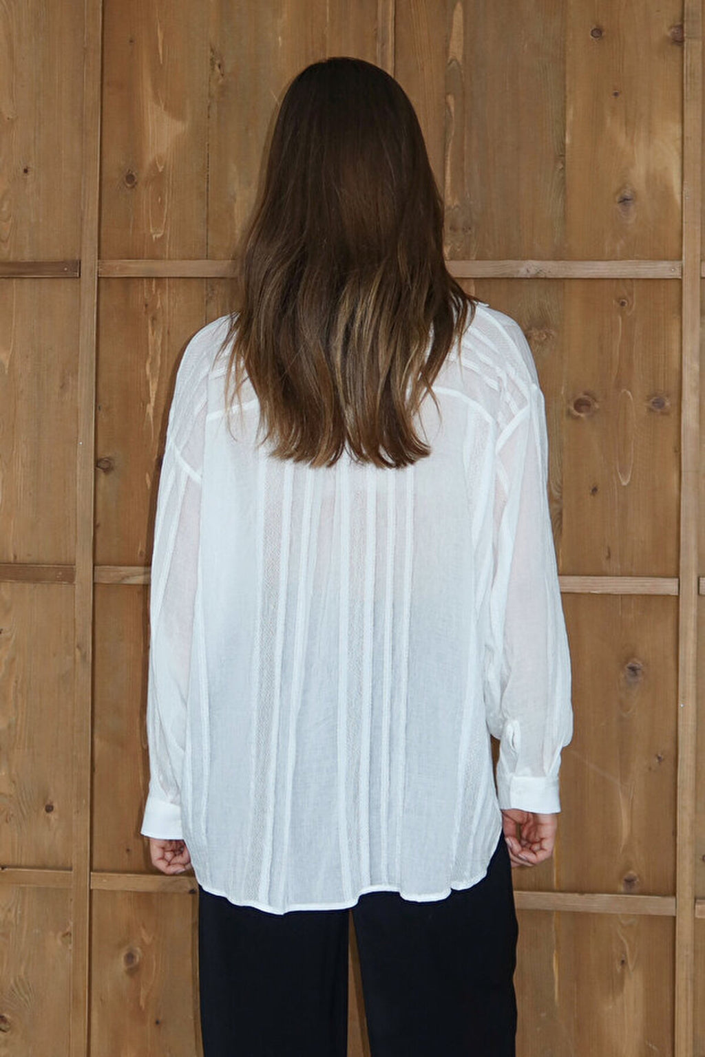 Ribbed Detail Lightly Transparent Shirt