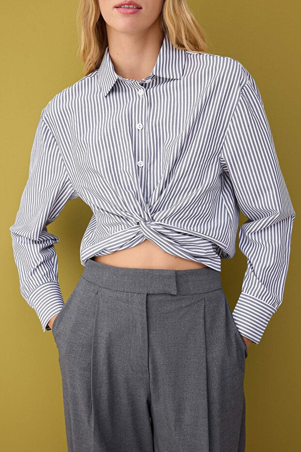 Striped Crop Shirt with Knot Detail