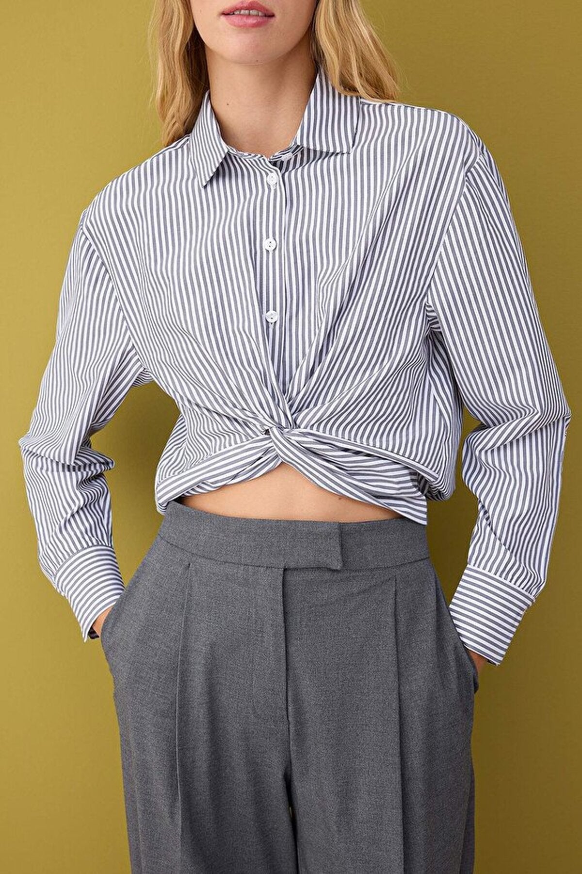 Striped Crop Shirt with Knot Detail