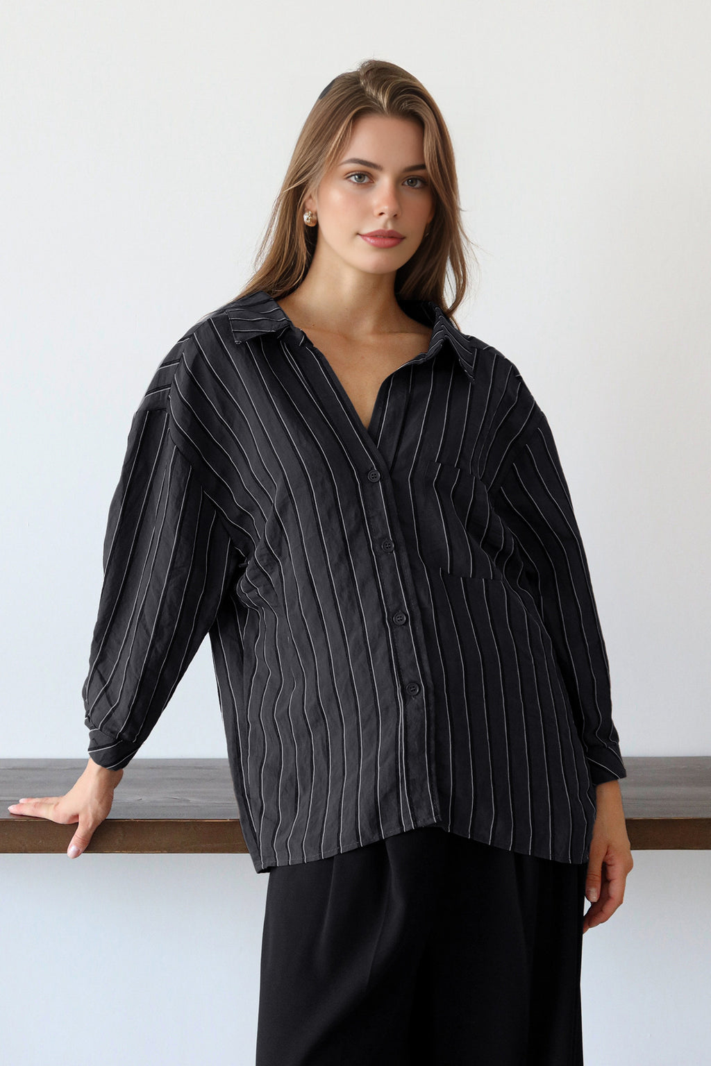 Striped Oversize Textured Shirt