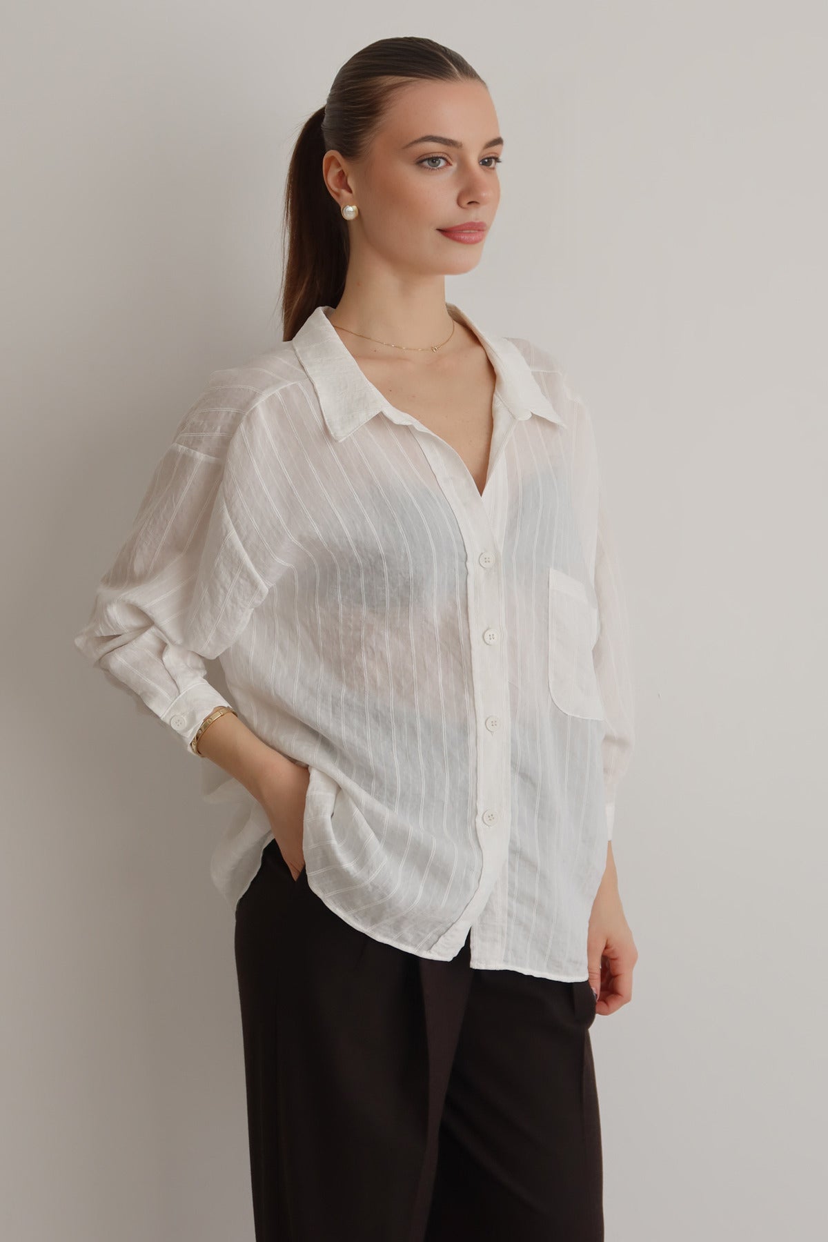 Striped Oversize Textured Shirt