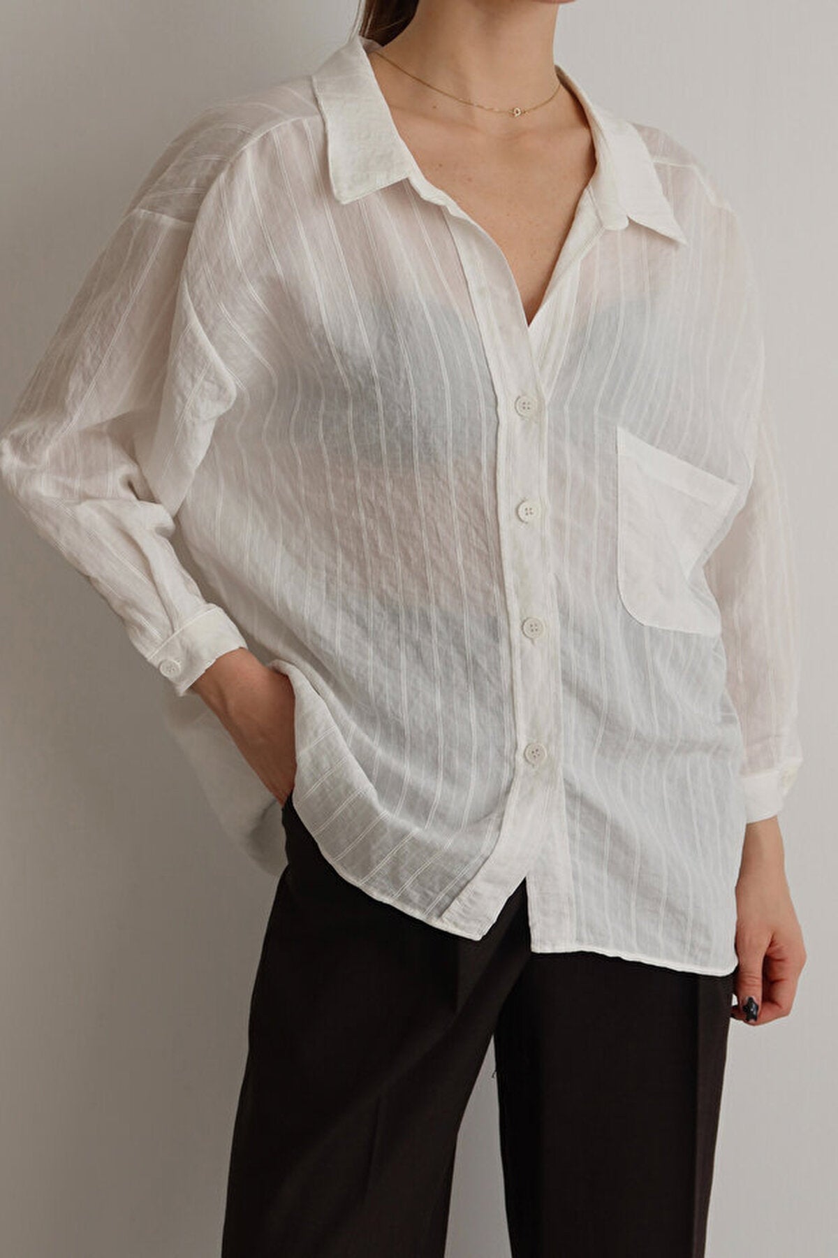 Striped Oversize Textured Shirt