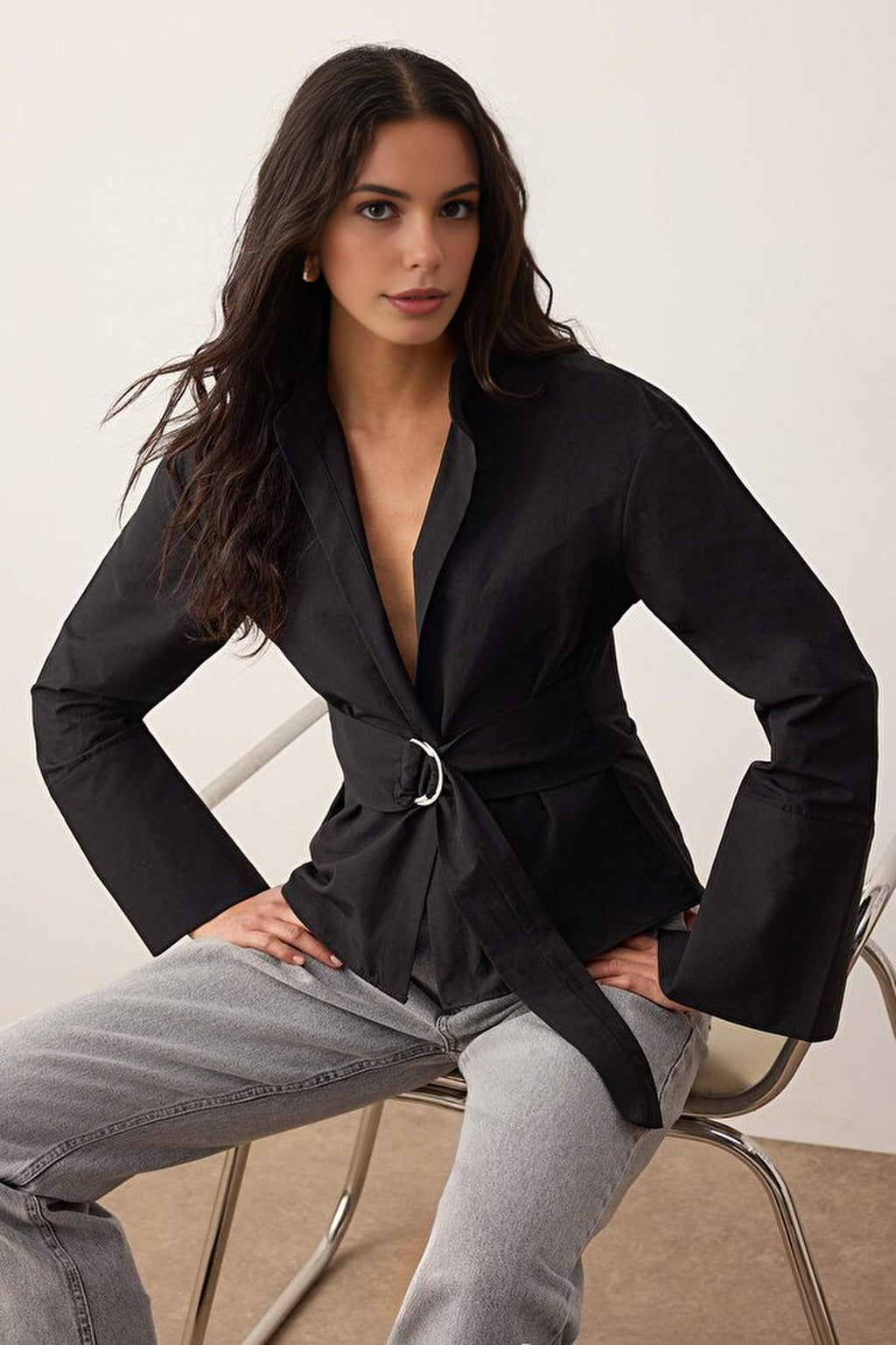 Belted & Snap-Front Adjustable Shirt