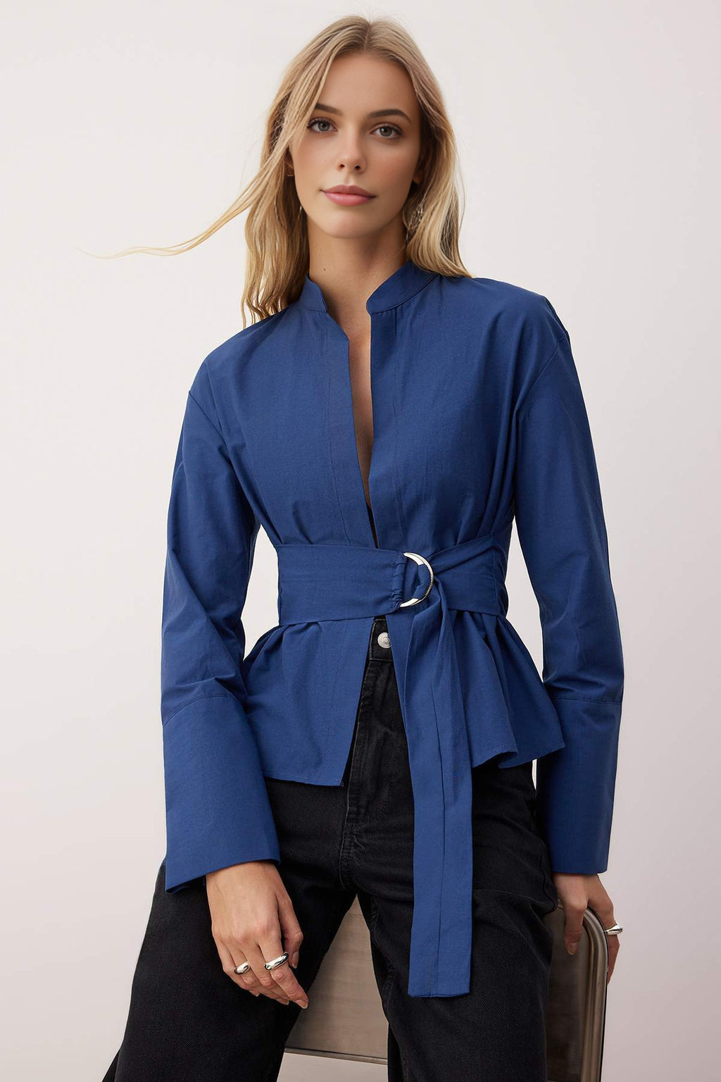 Belted & Snap-Front Adjustable Shirt