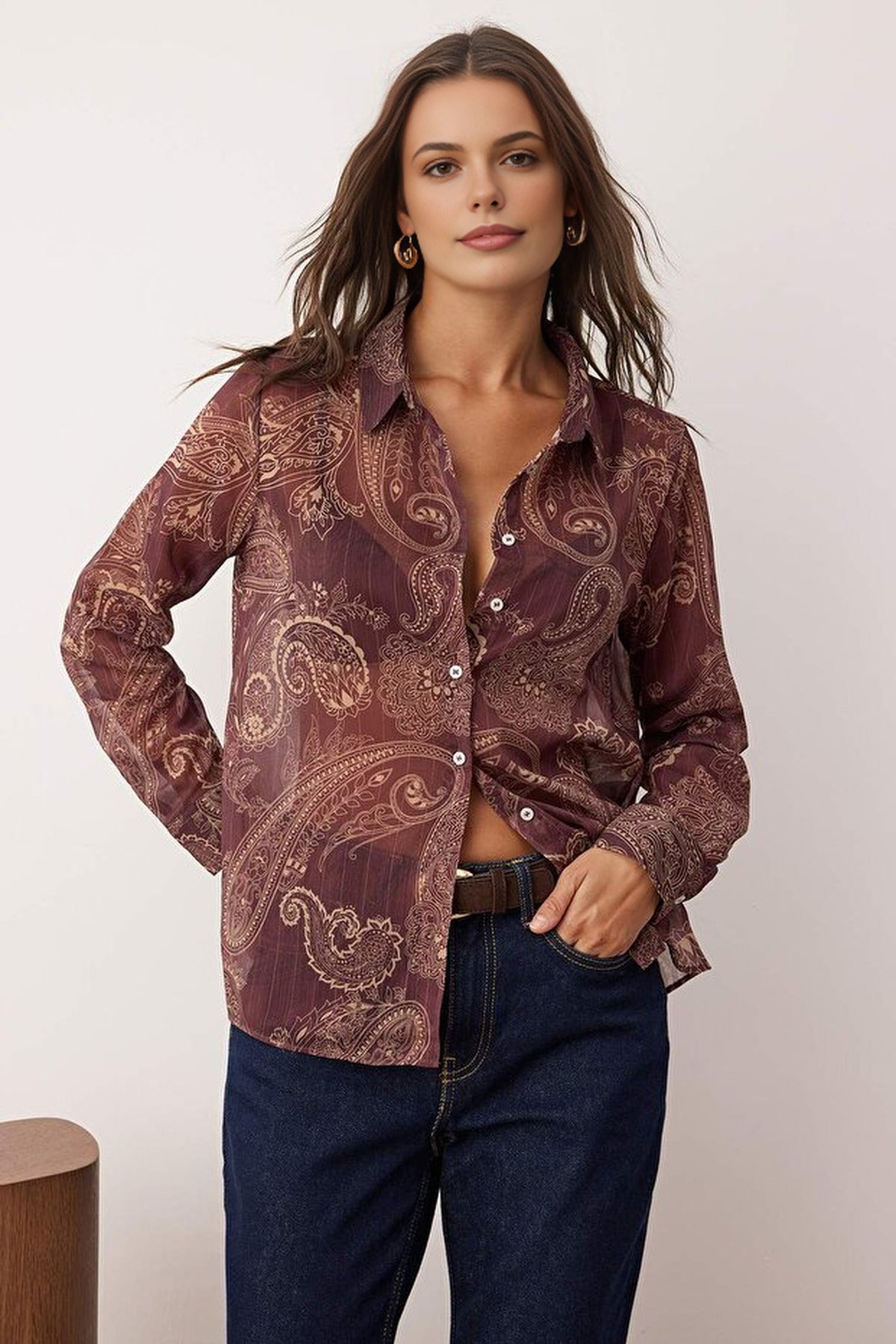 Patterned Unlined Chiffon Shirt