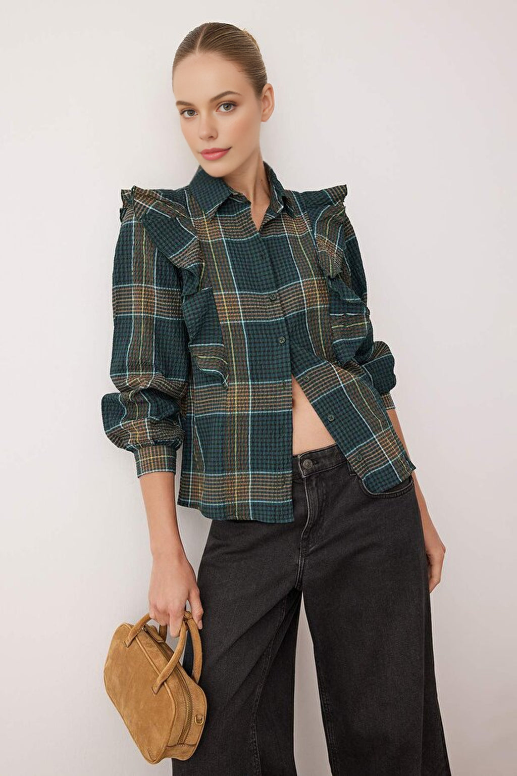 Textured Shirt with Ruffle Details