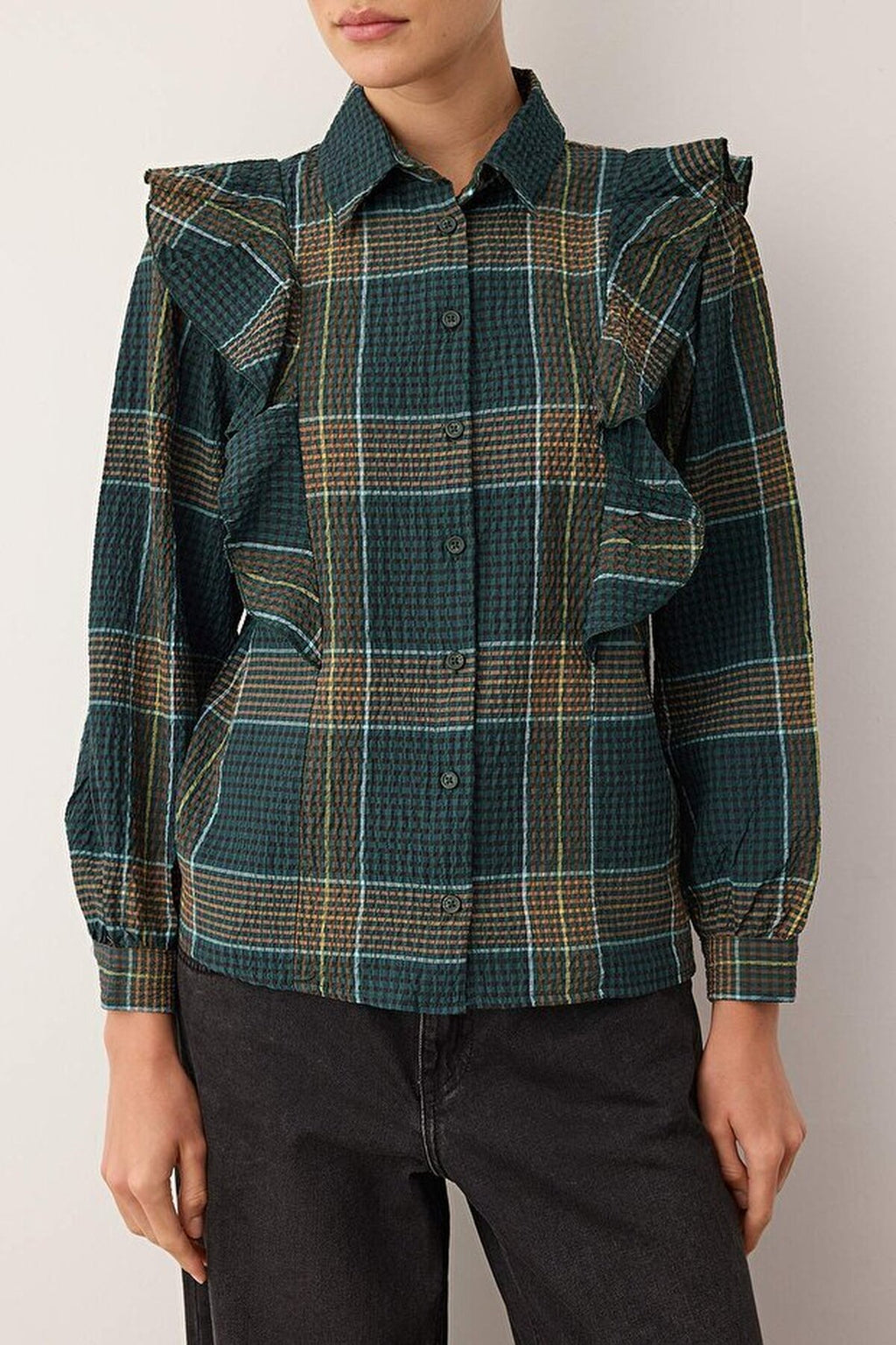 Textured Shirt with Ruffle Details