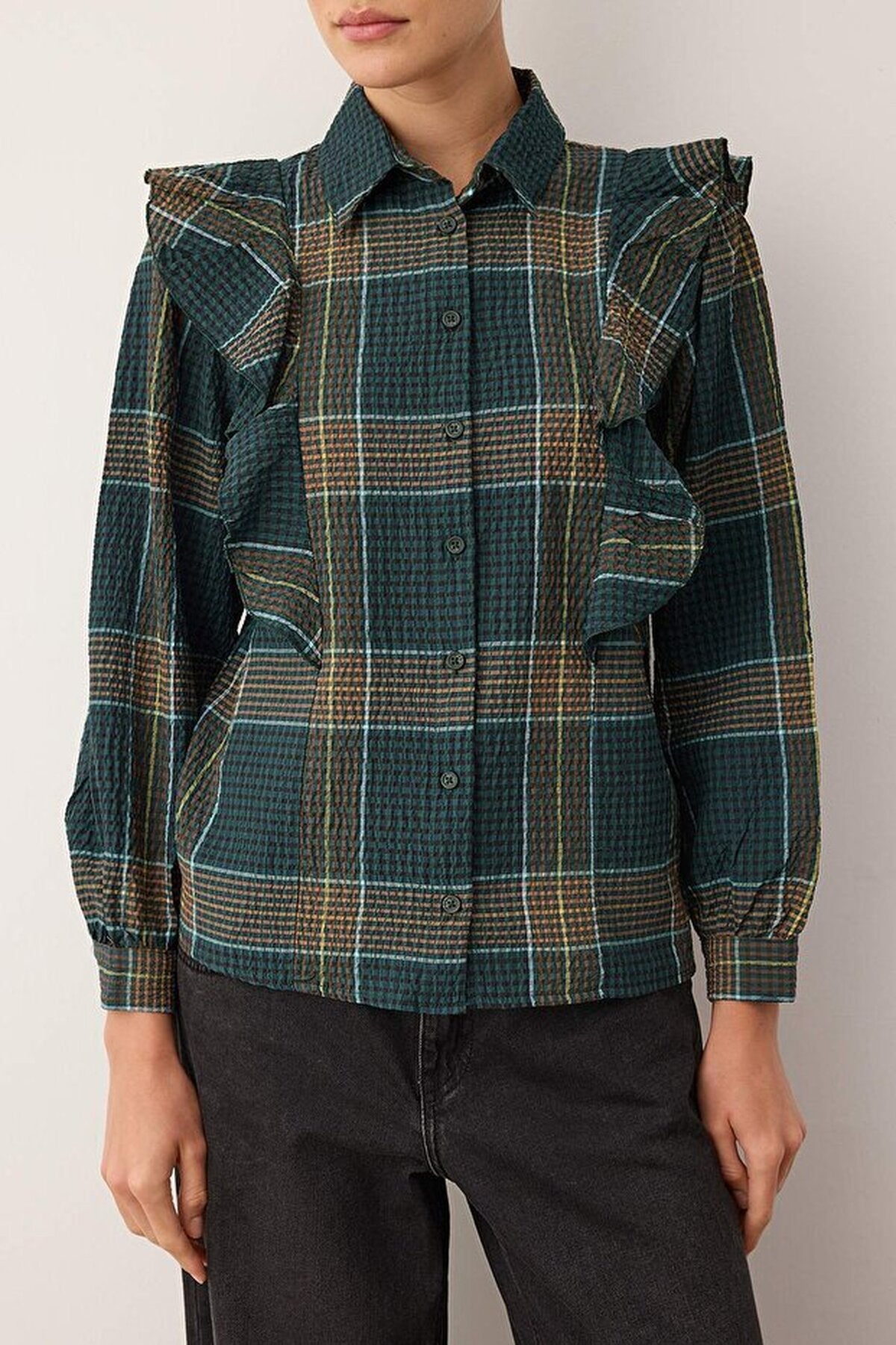 Textured Shirt with Ruffle Details