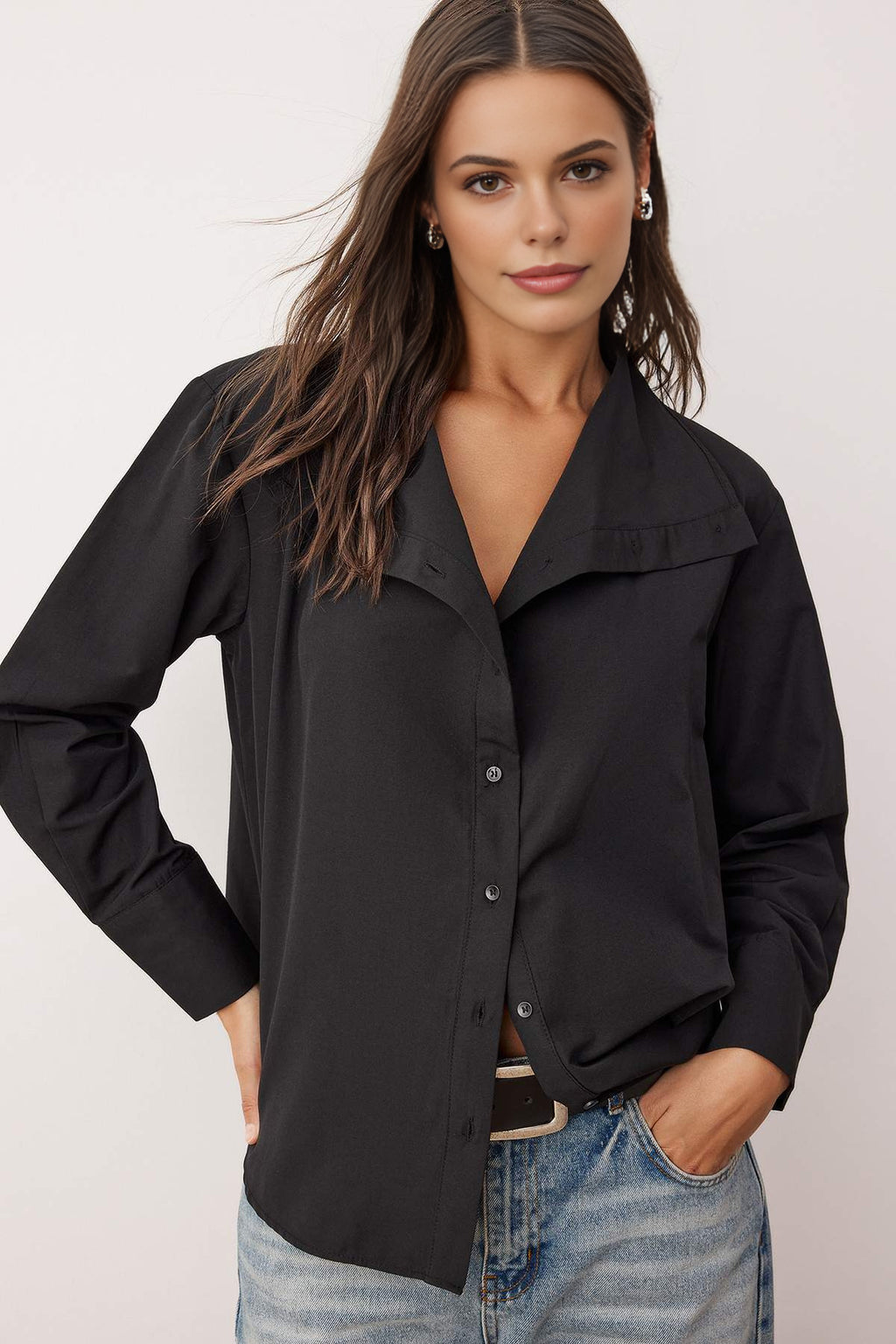 Collar Detail Off-Shoulder Shirt