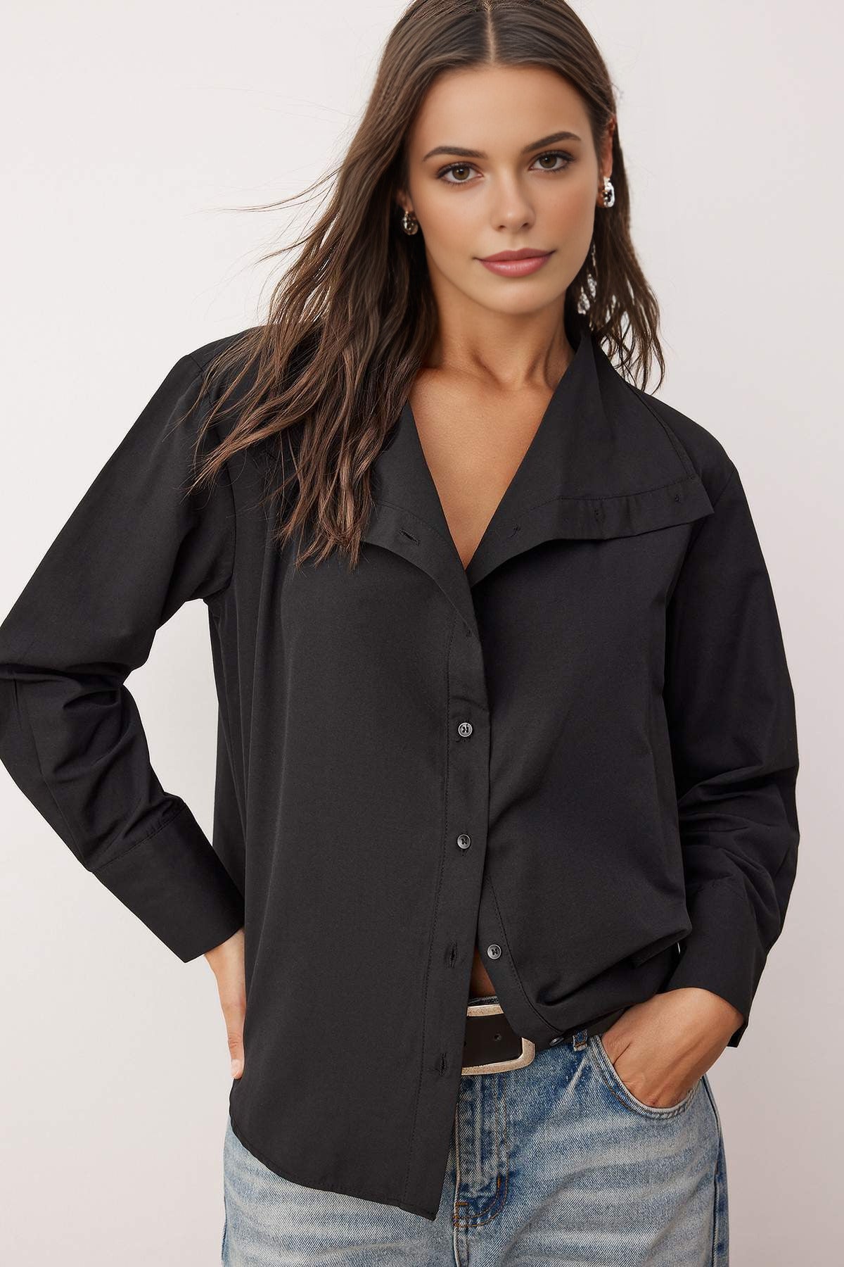 Collar Detail Off-Shoulder Shirt