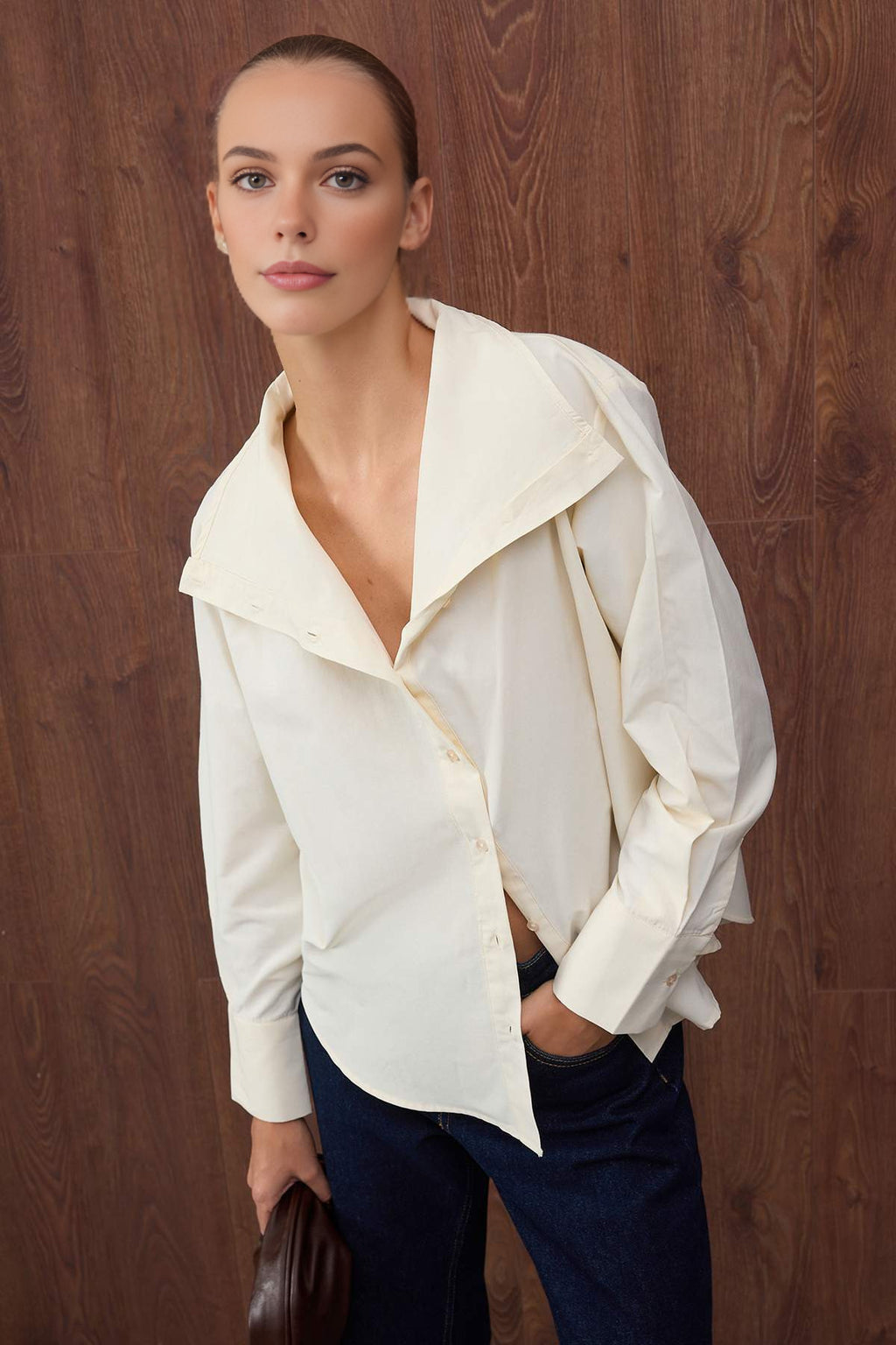 Collar Detail Off-Shoulder Shirt