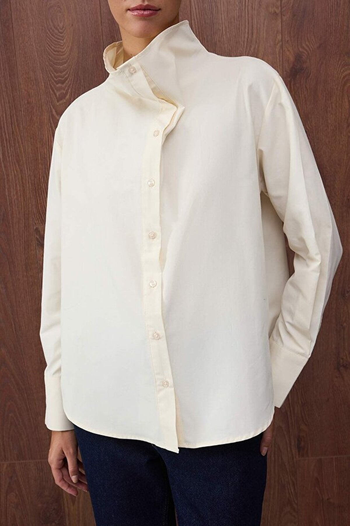 Collar Detail Off-Shoulder Shirt