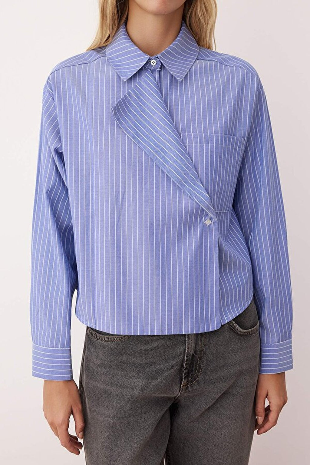 Jacket Collar Striped Woven Shirt