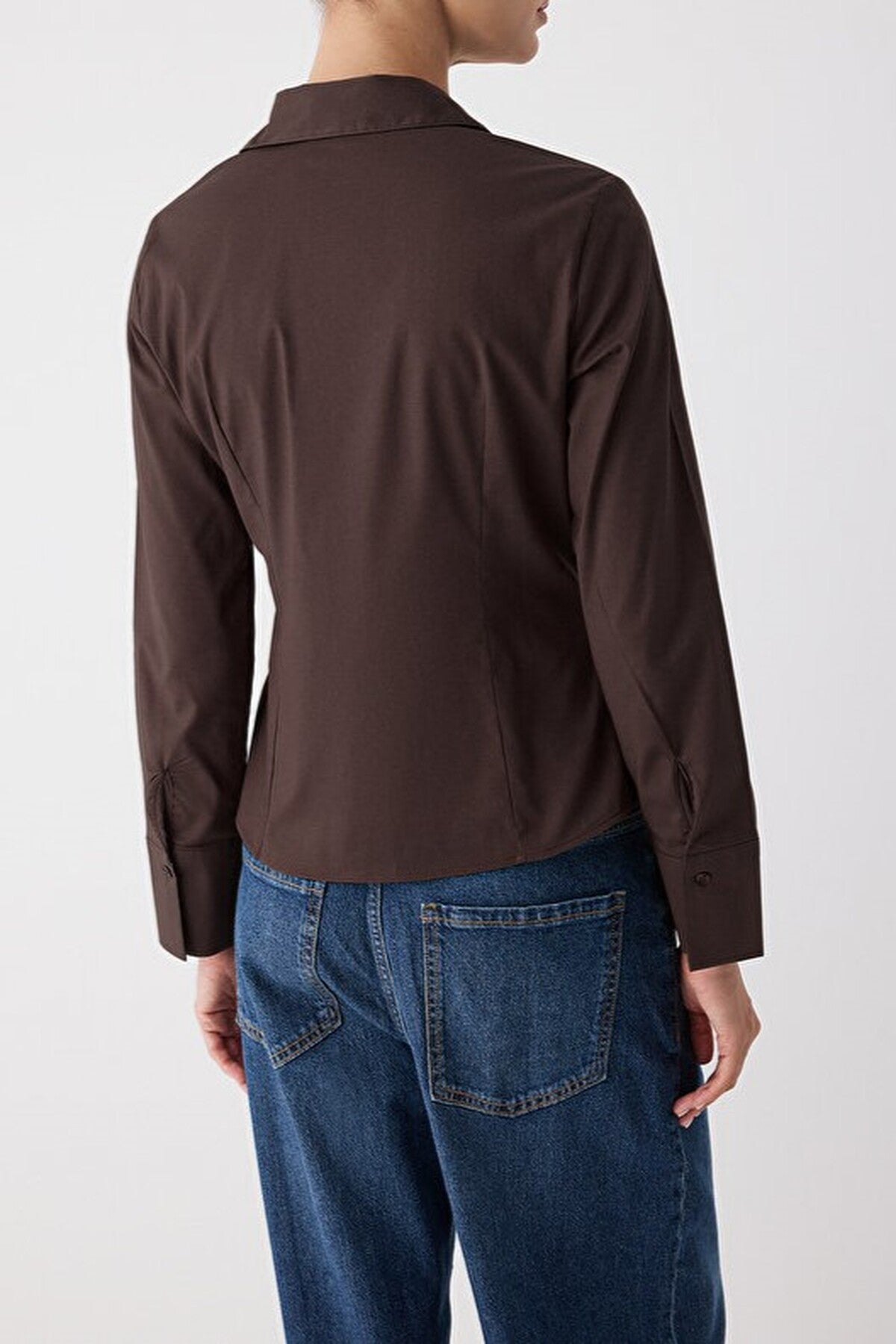 Waist-Fitting Cotton Woven Shirt