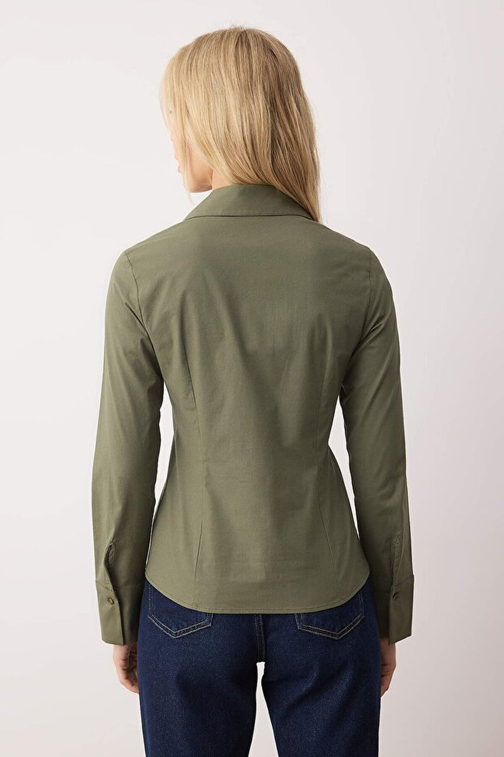 Waist-Fitting Cotton Woven Shirt