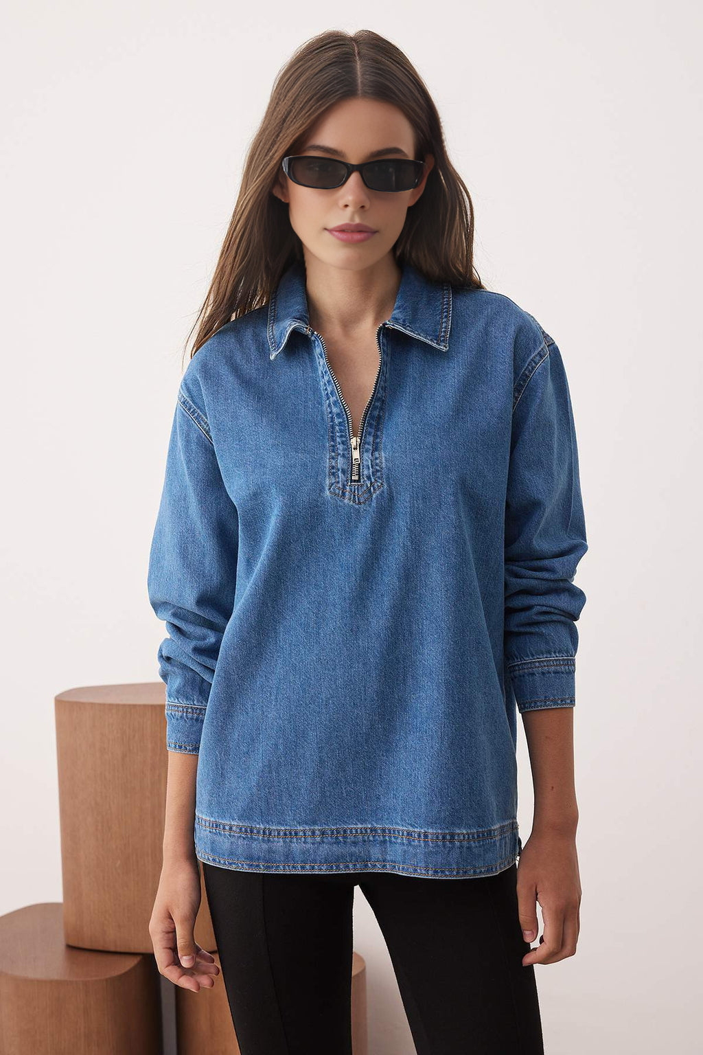 Denim Shirt with Zipper Detail