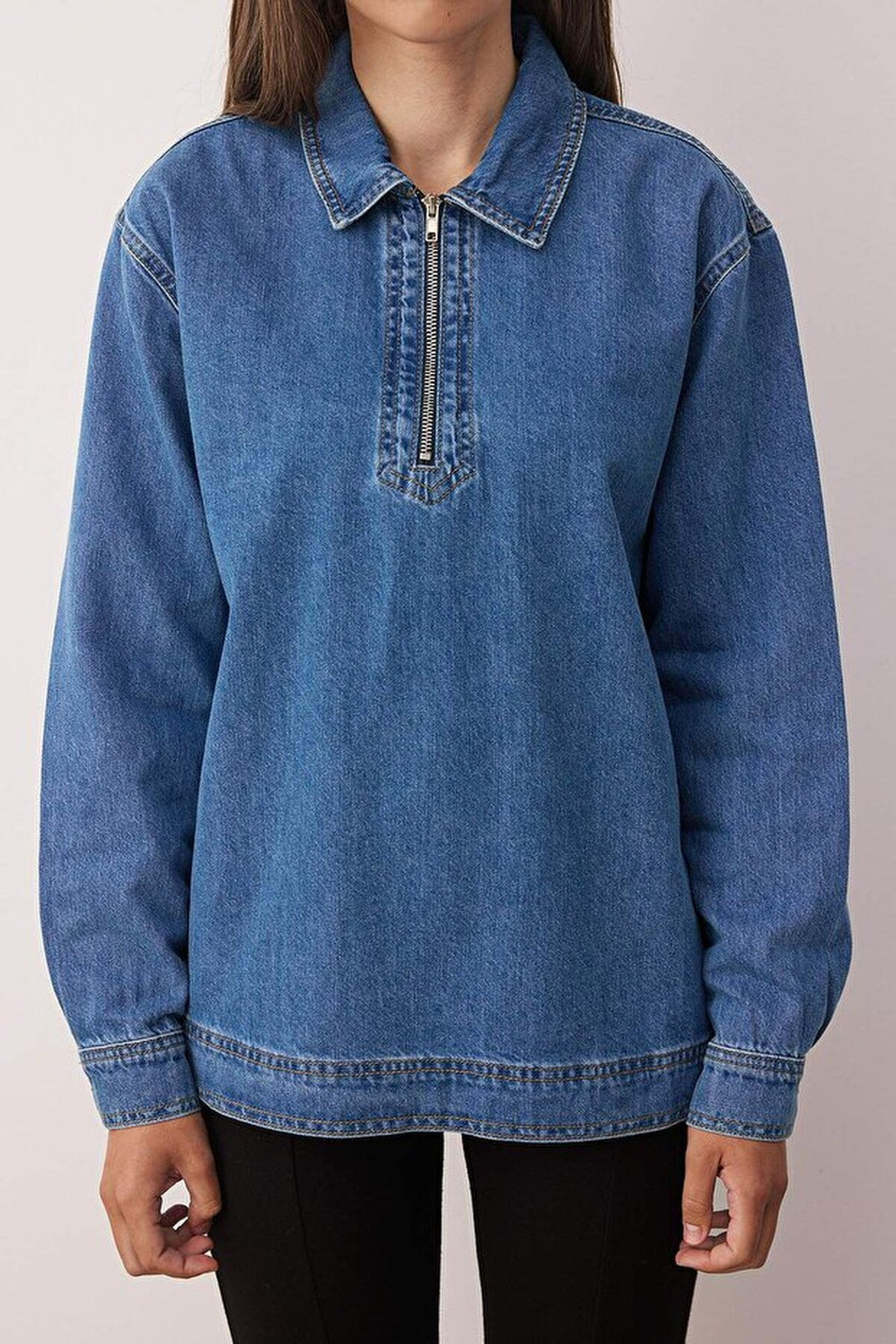 Denim Shirt with Zipper Detail