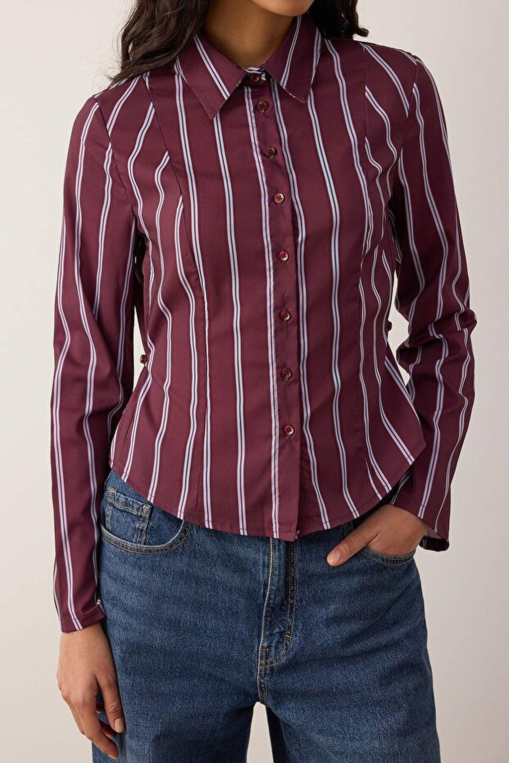 Striped Shirt with Adjustable Waist and Wide Sleeves