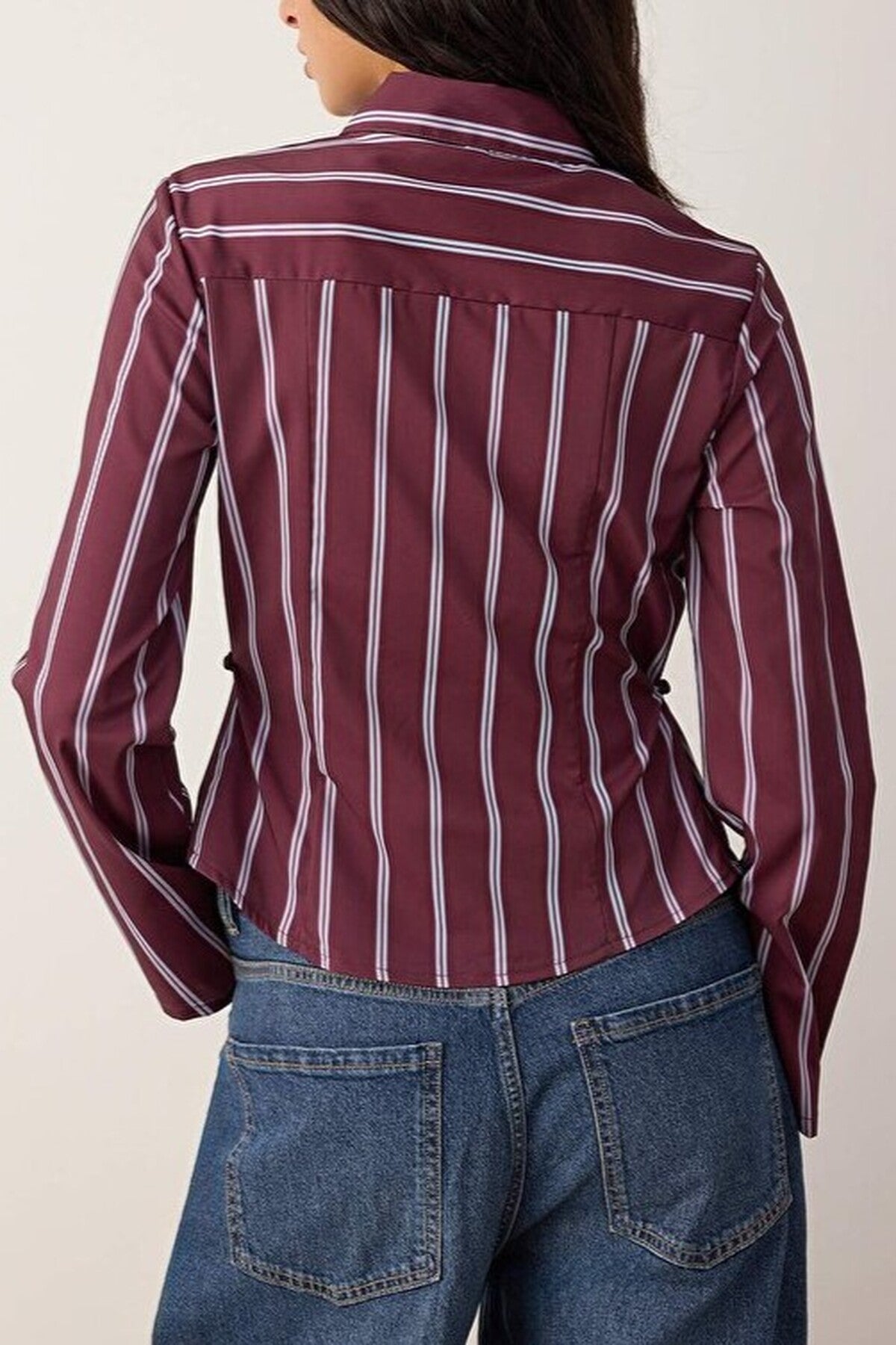 Striped Shirt with Adjustable Waist and Wide Sleeves