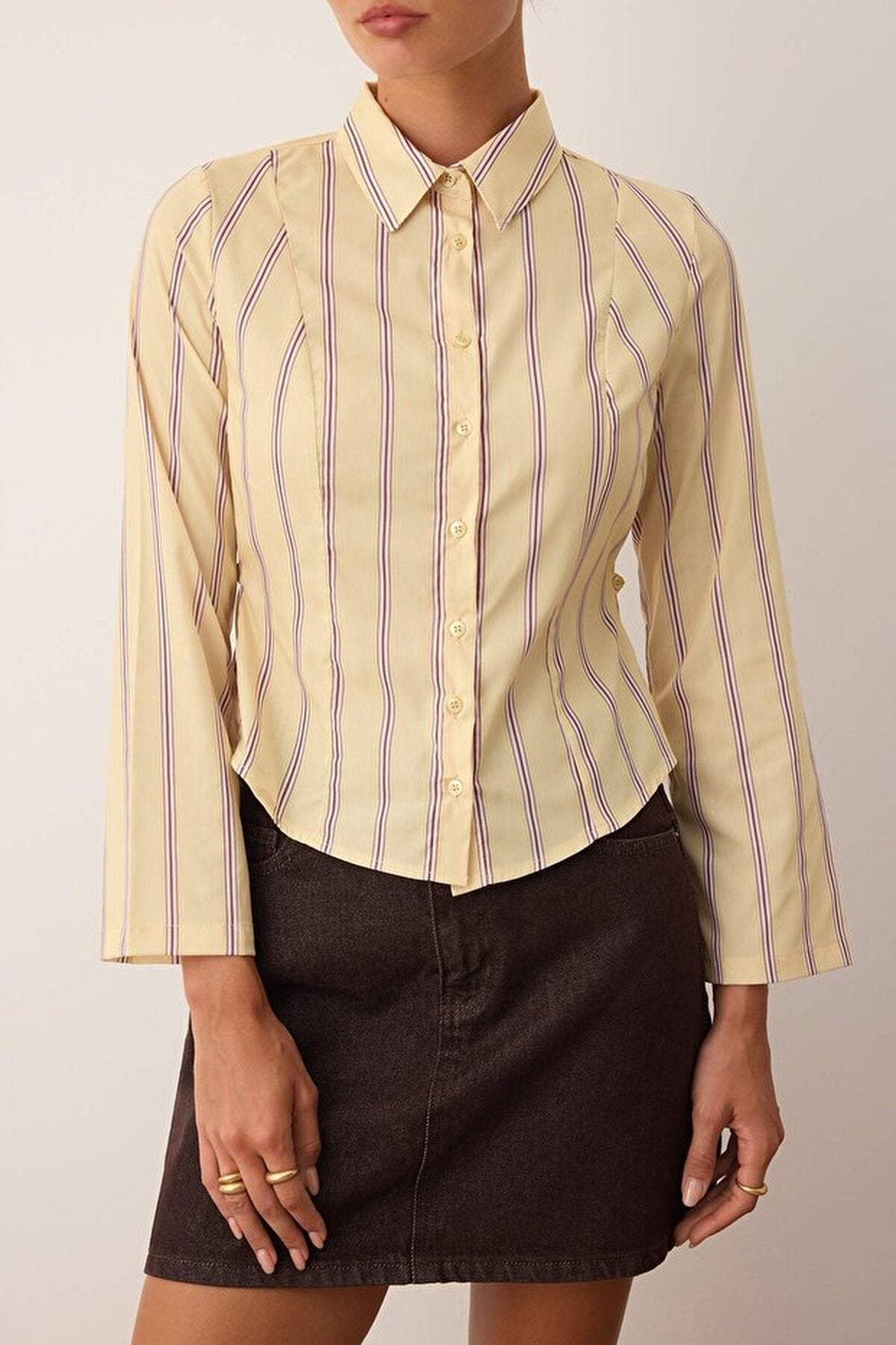 Striped Shirt with Adjustable Waist and Wide Sleeves