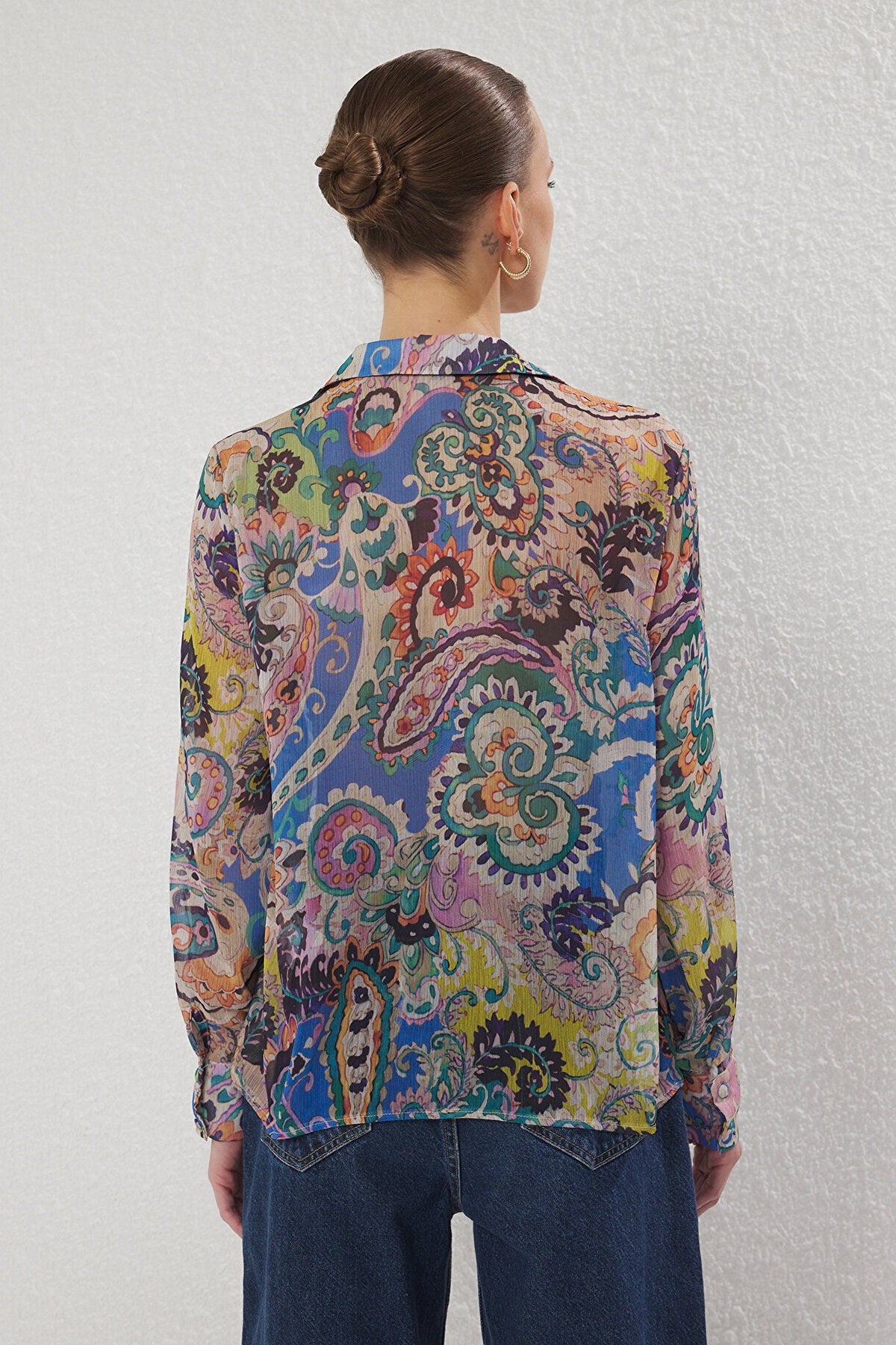 Oversize Patterned Chiffon Shirt