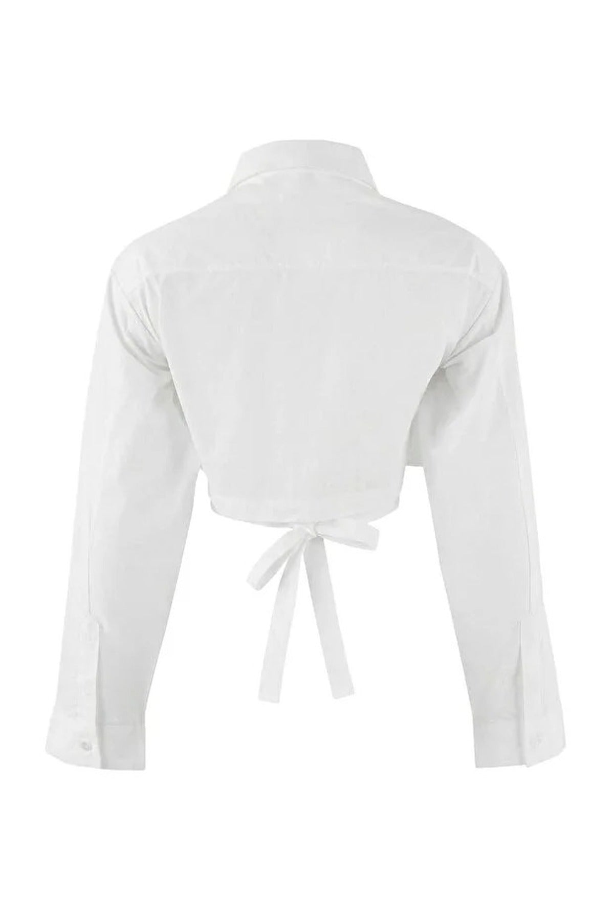 Crop Cotton Poplin Shirt with Tie Detail