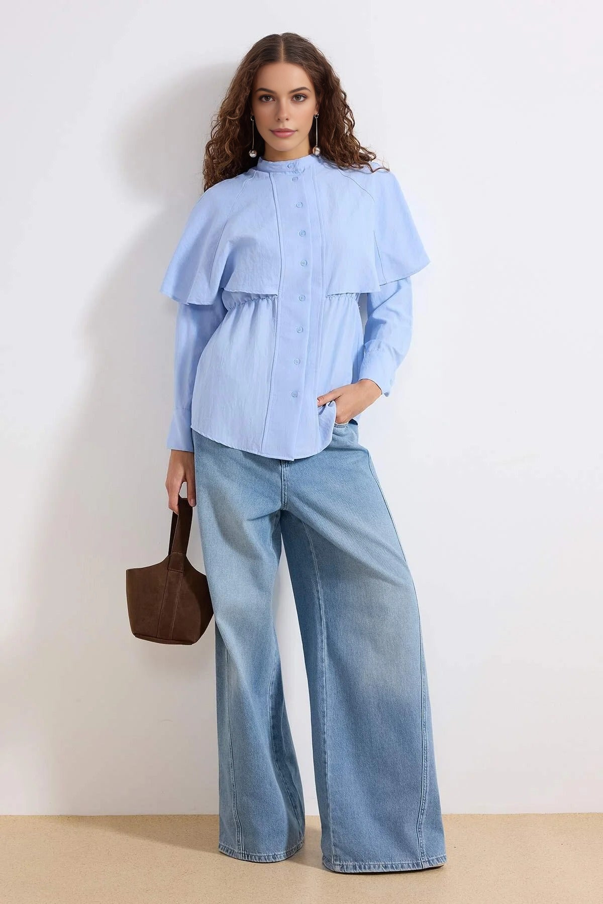 Cotton Fabric Cape Detail Woven Shirt