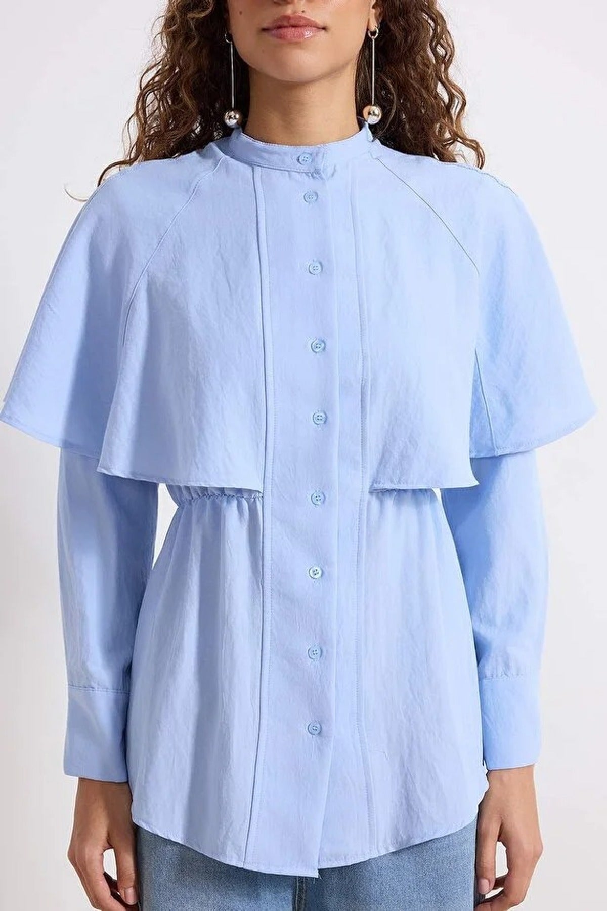 Cotton Fabric Cape Detail Woven Shirt