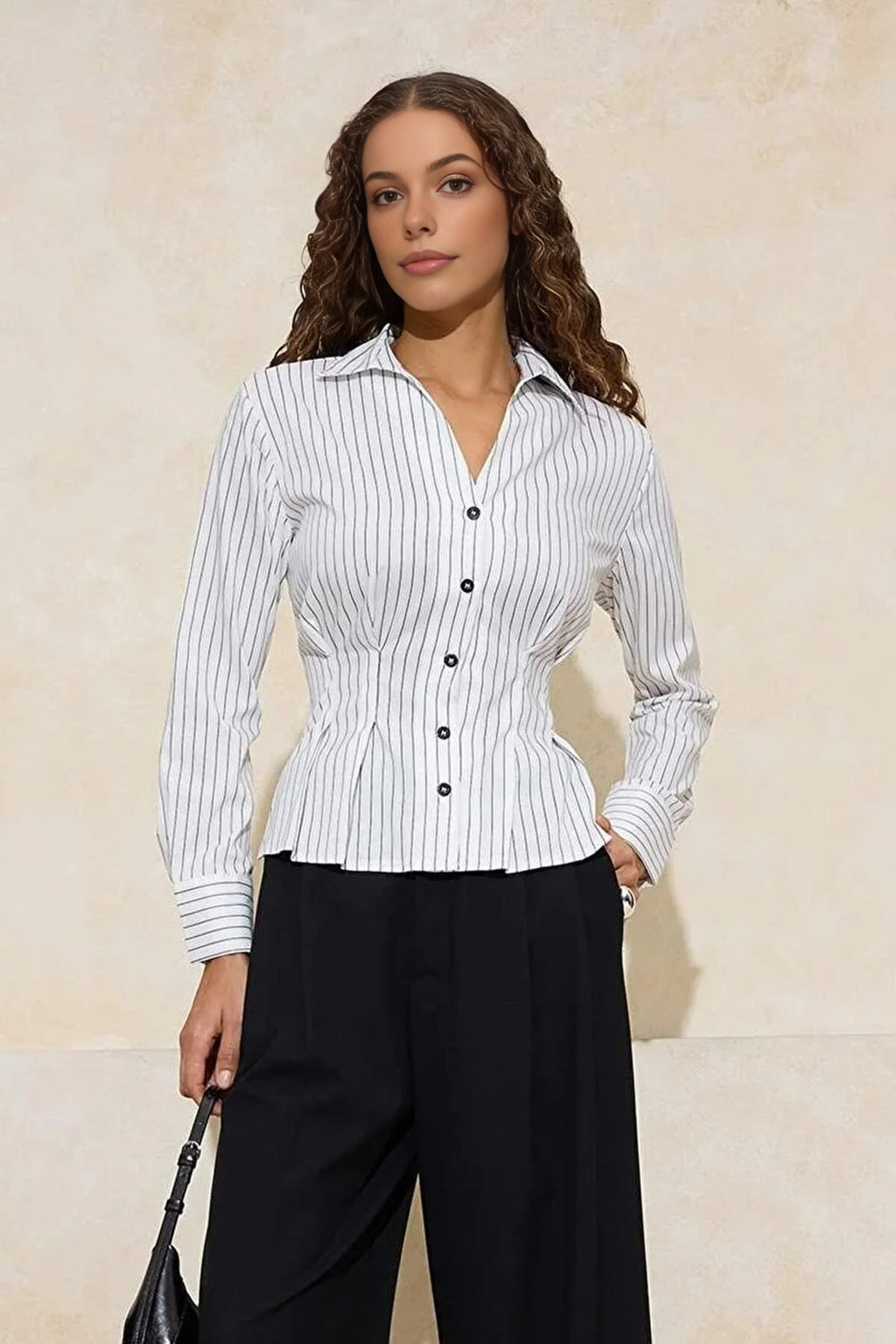 Striped Fitted Shirt with Button Detail