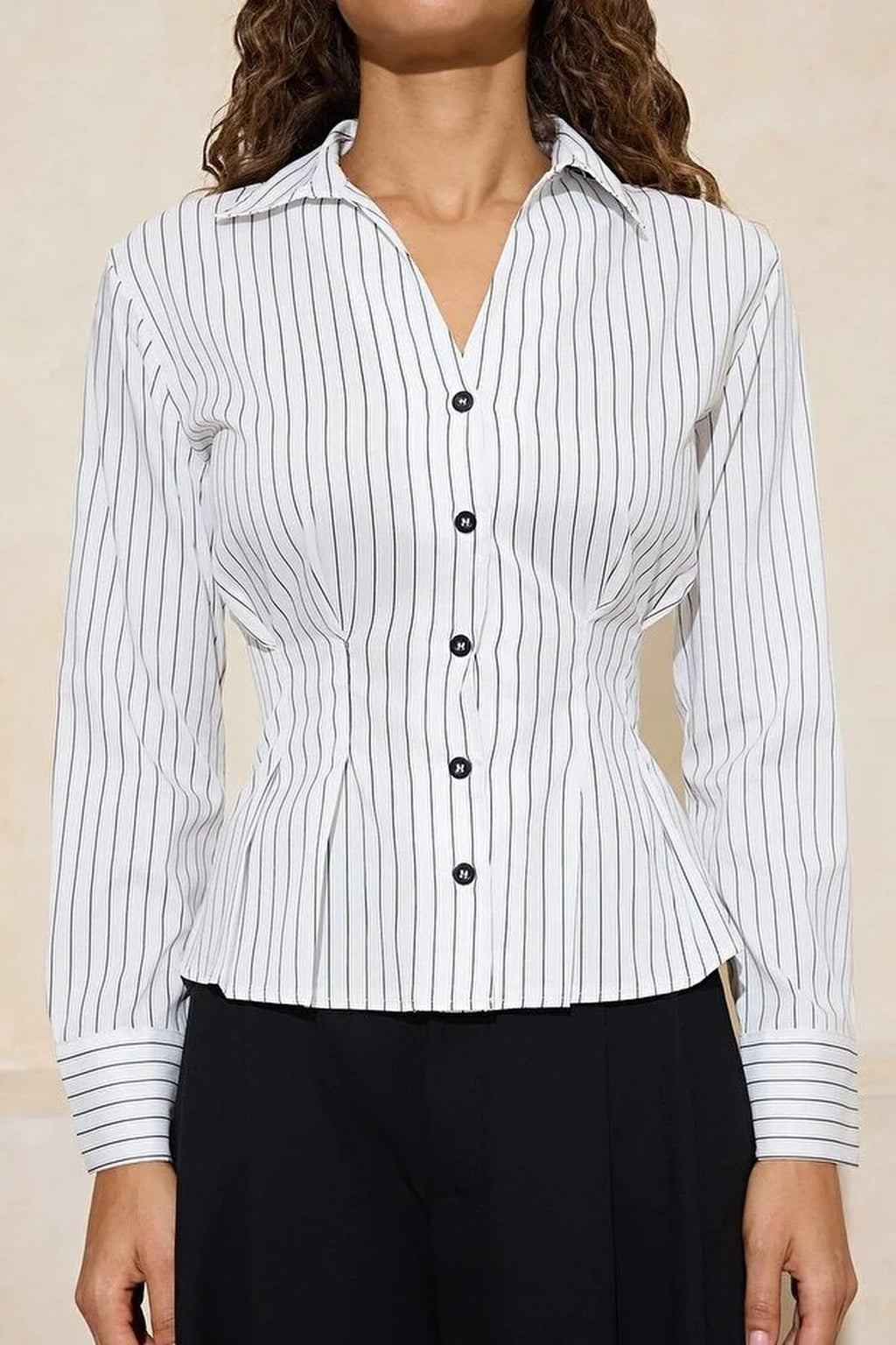 Striped Fitted Shirt with Button Detail