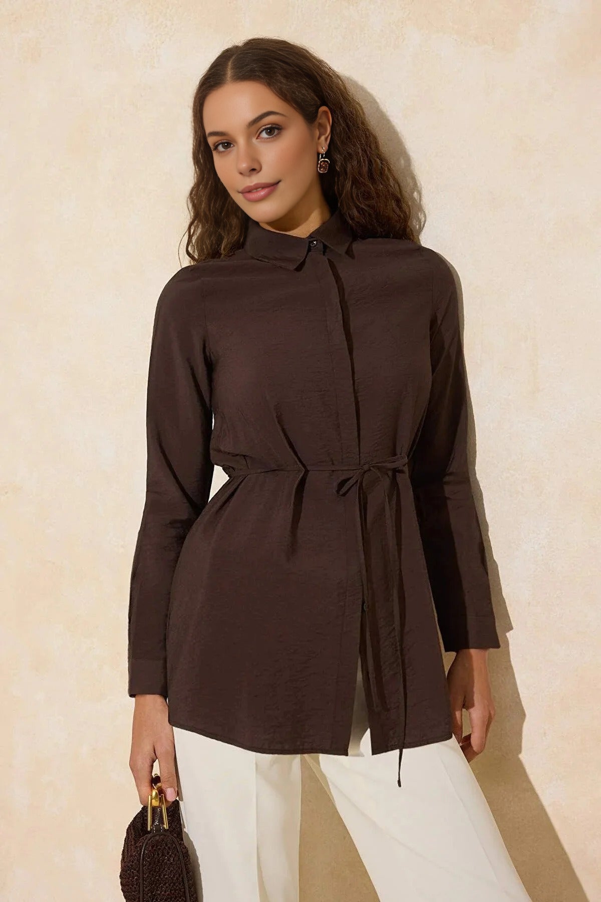 Soft Fabric Woven Shirt with Belt Detail