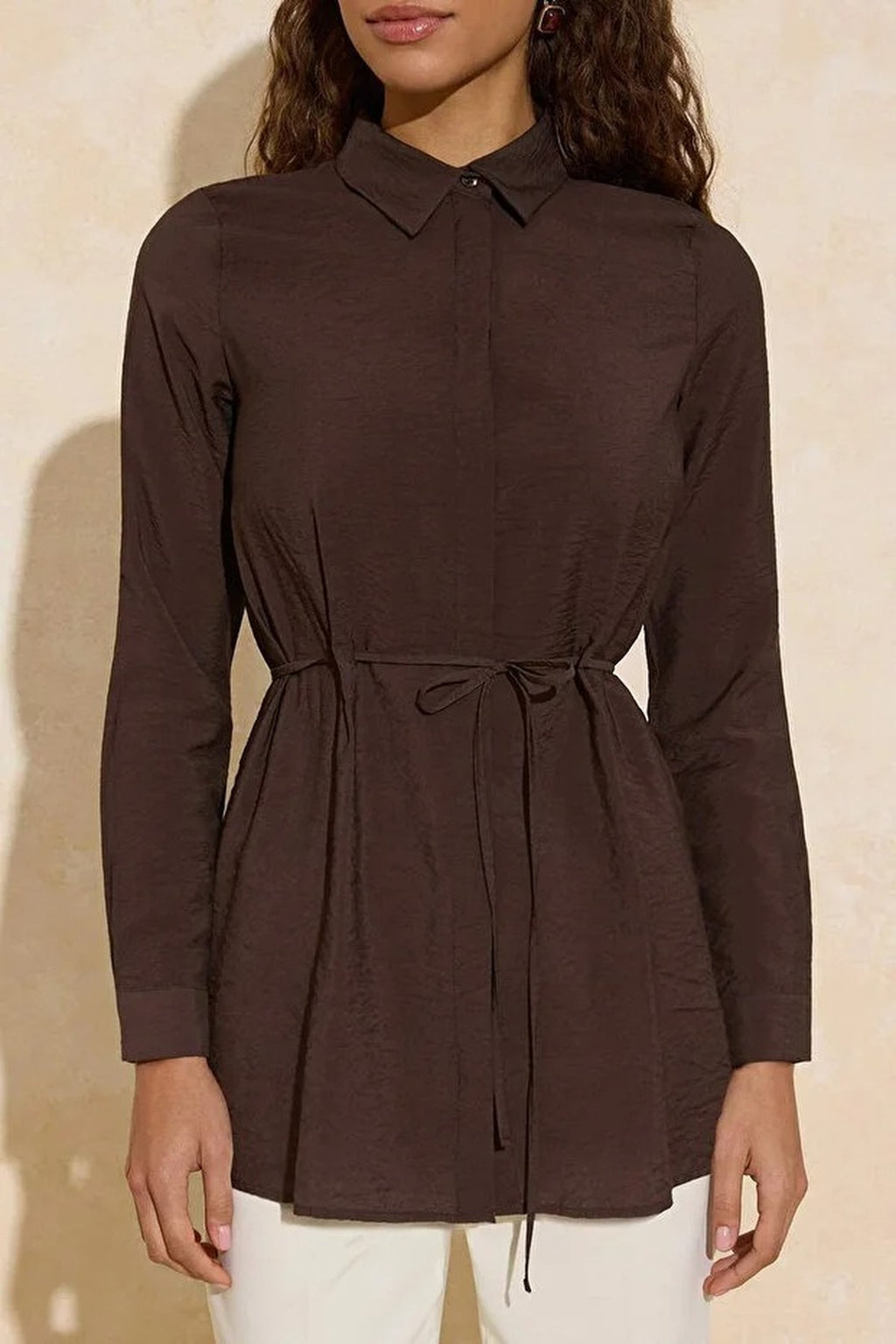 Soft Fabric Woven Shirt with Belt Detail