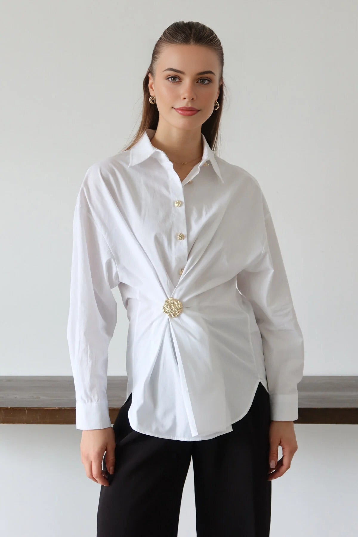 Shirt with Gold Accessory Details