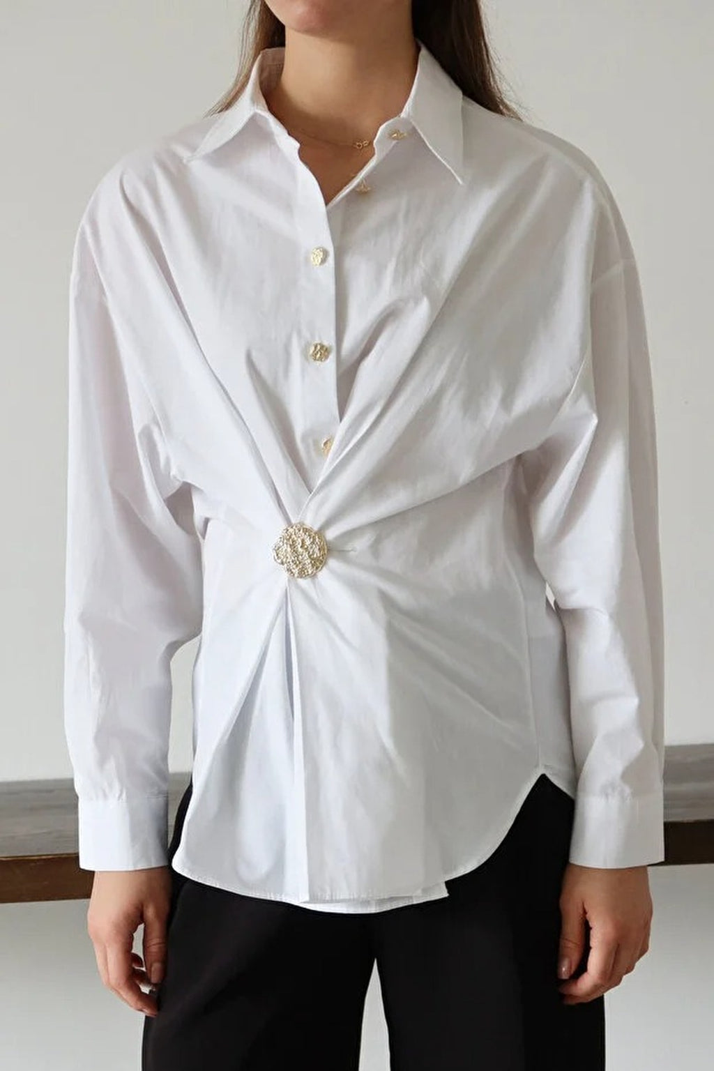 Shirt with Gold Accessory Details