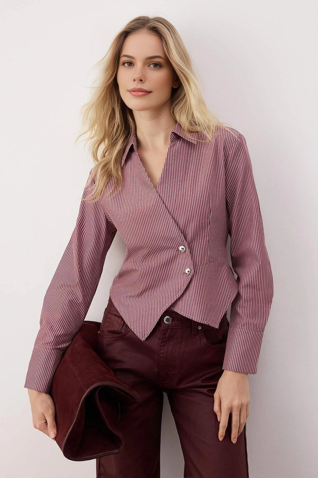 Striped Shirt with Silver Button Detail