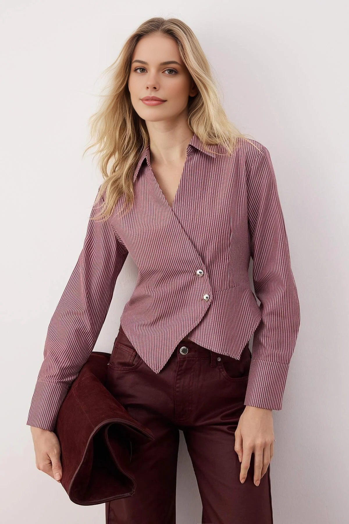 Striped Shirt with Silver Button Detail