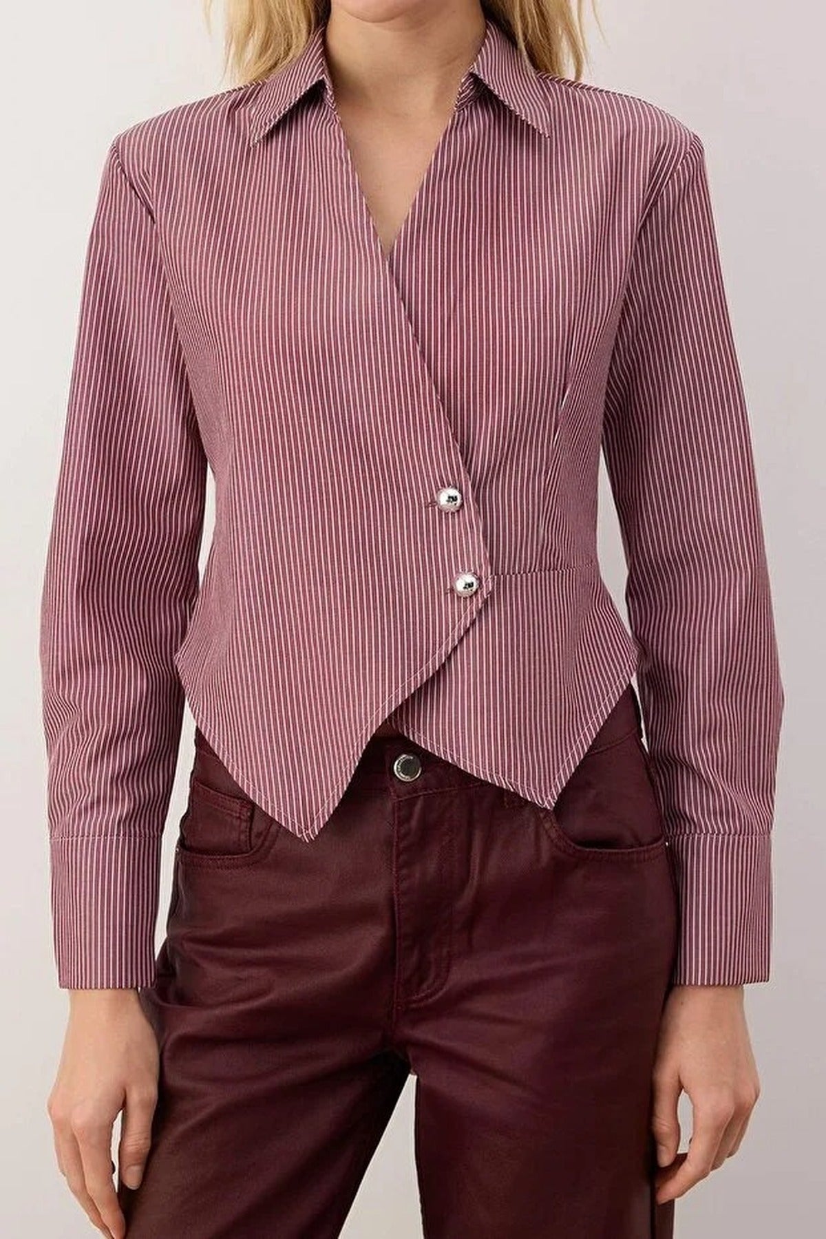Striped Shirt with Silver Button Detail