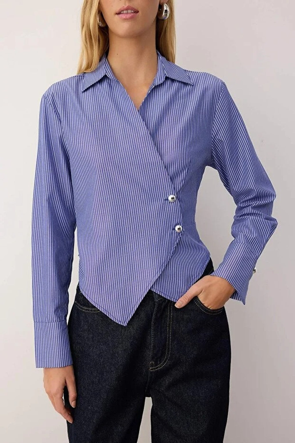 Striped Shirt with Silver Button Detail