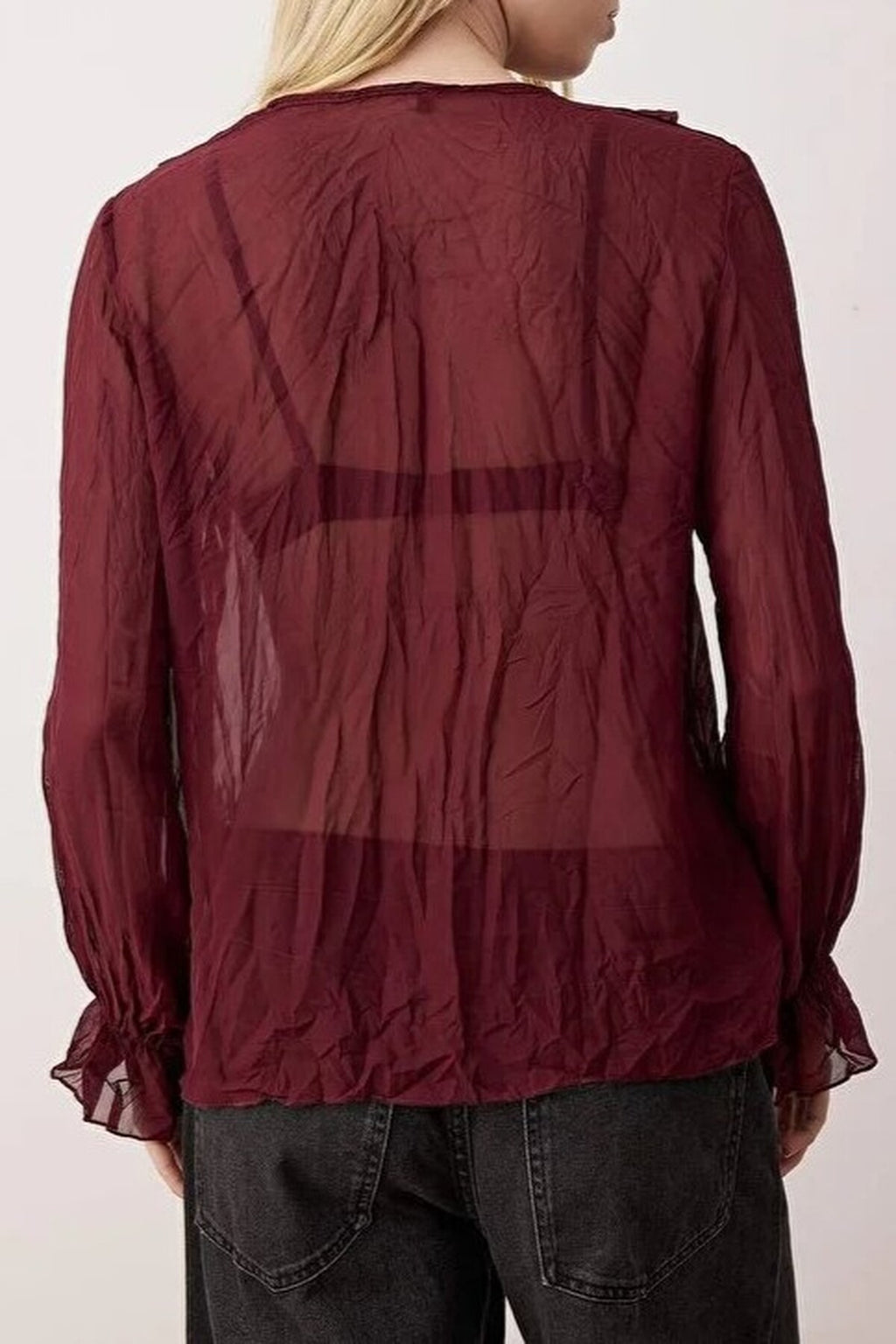 Wrinkled-Look Chiffon Transparent Shirt