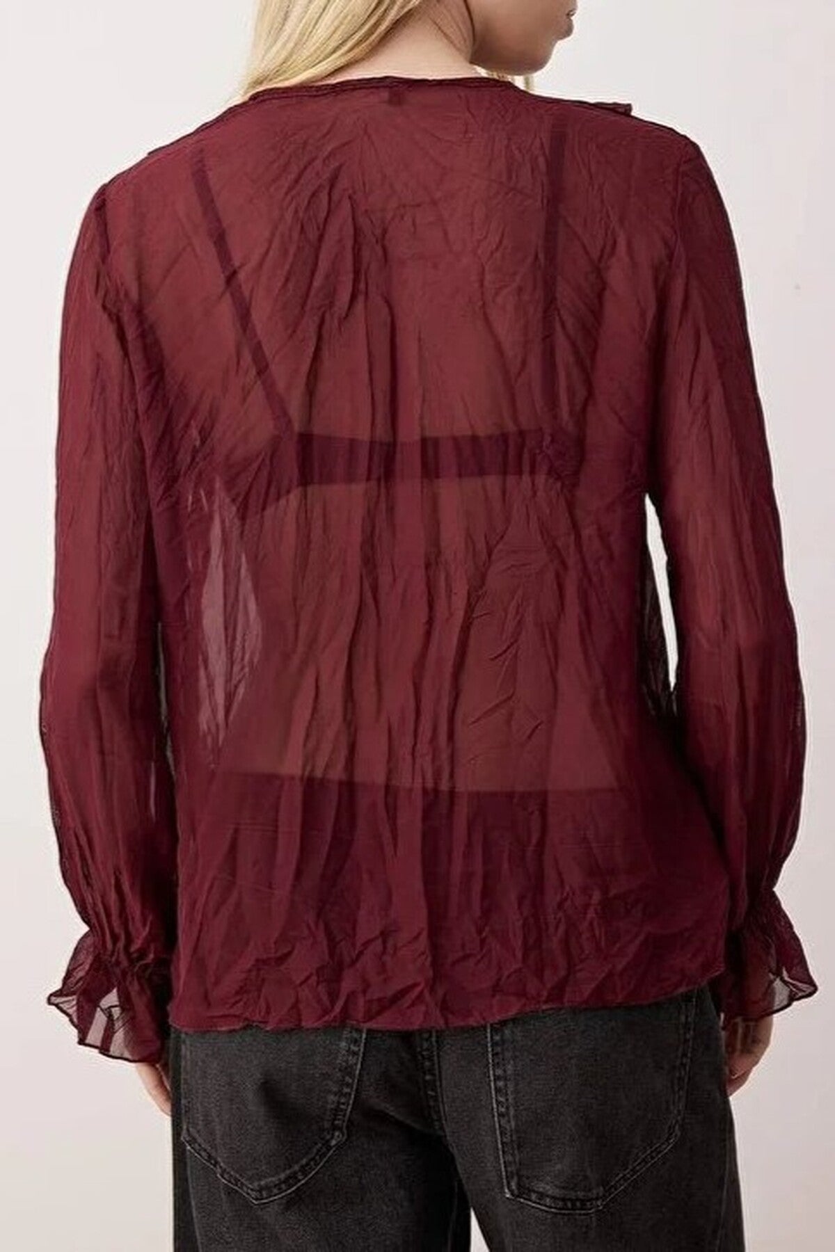 Wrinkled-Look Chiffon Transparent Shirt