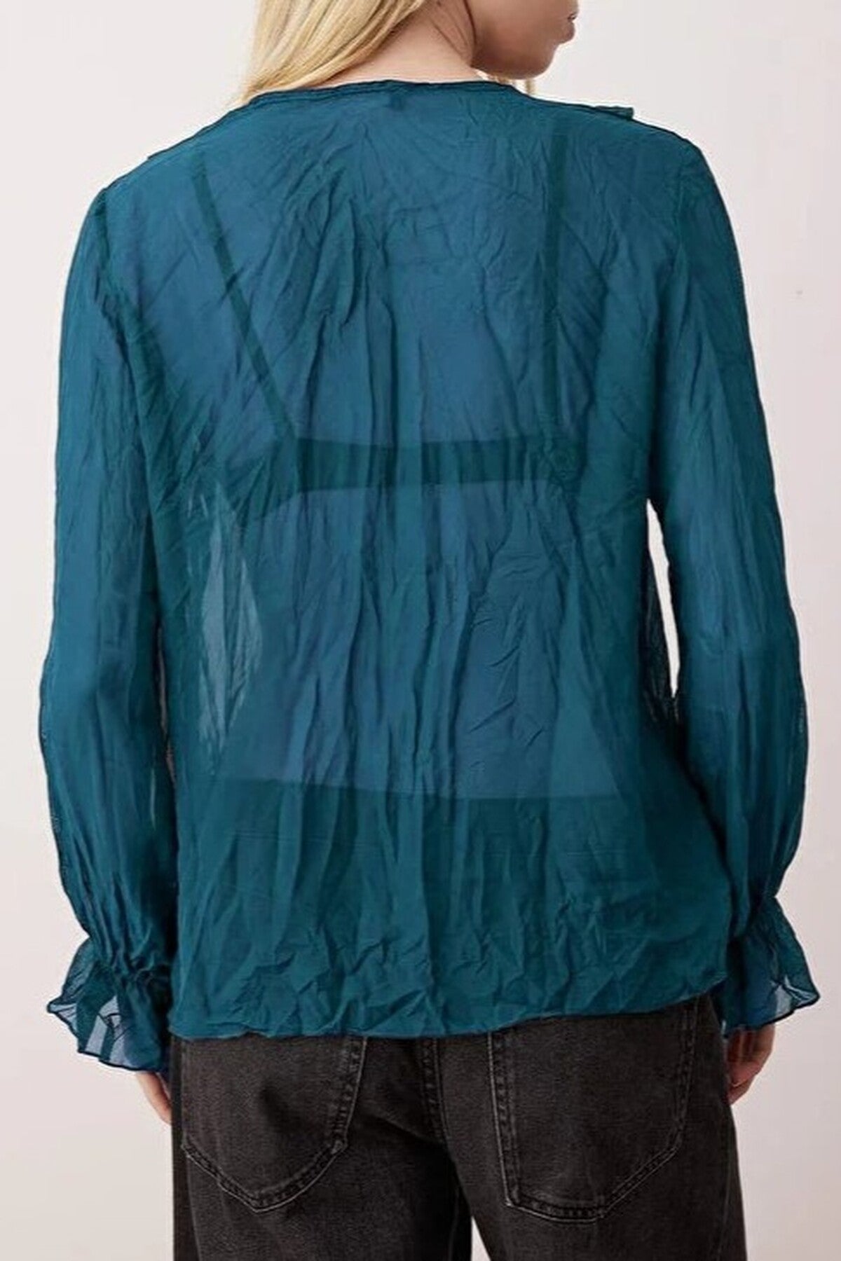 Wrinkled-Look Chiffon Transparent Shirt