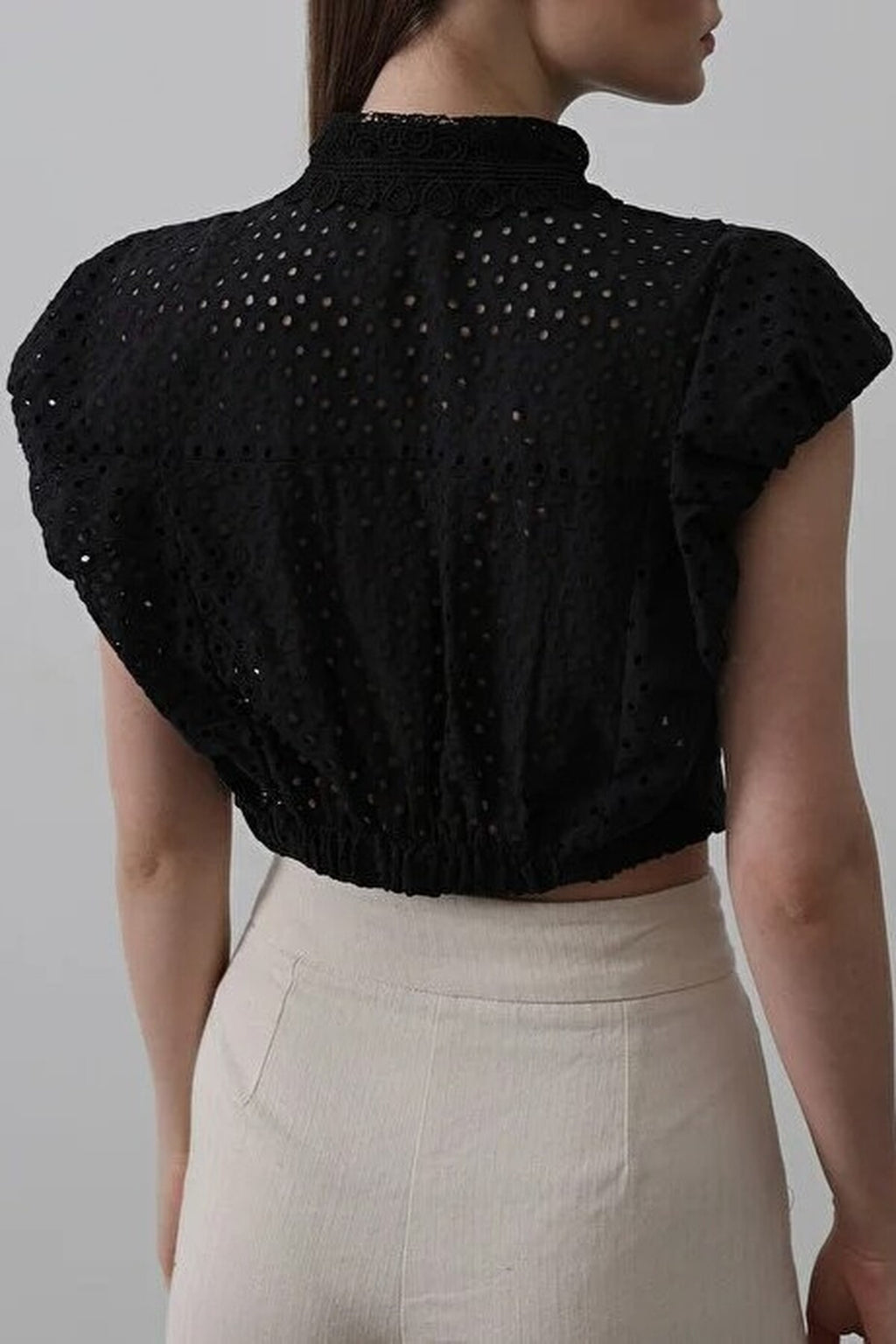 100% Cotton Embroidered Sleeveless Crop Shirt
