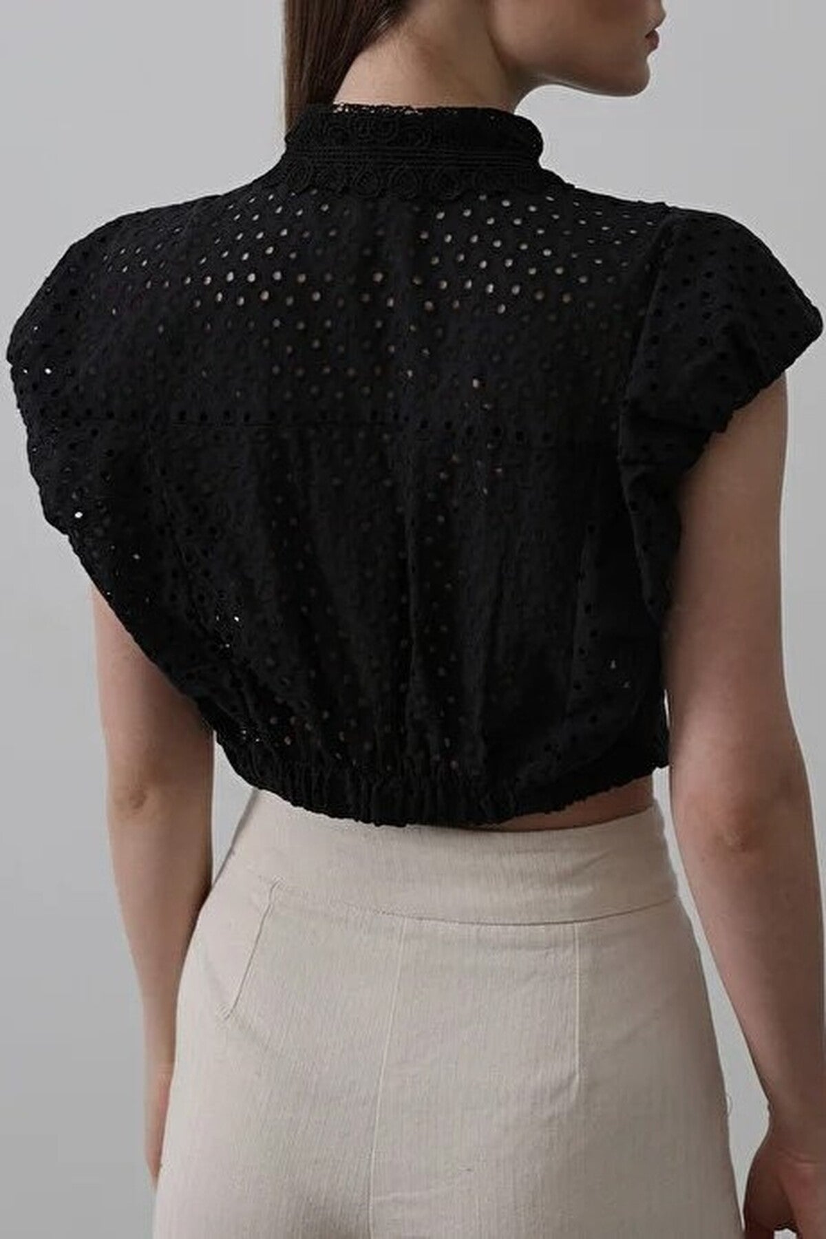 100% Cotton Embroidered Sleeveless Crop Shirt