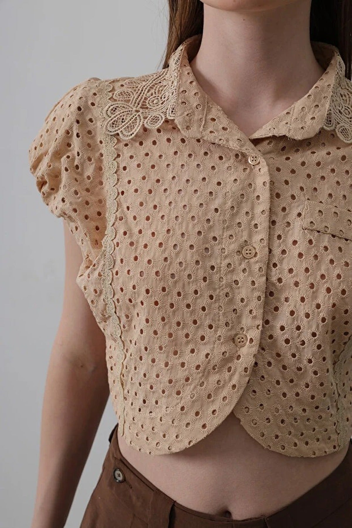 100% Cotton Embroidered Sleeveless Crop Shirt