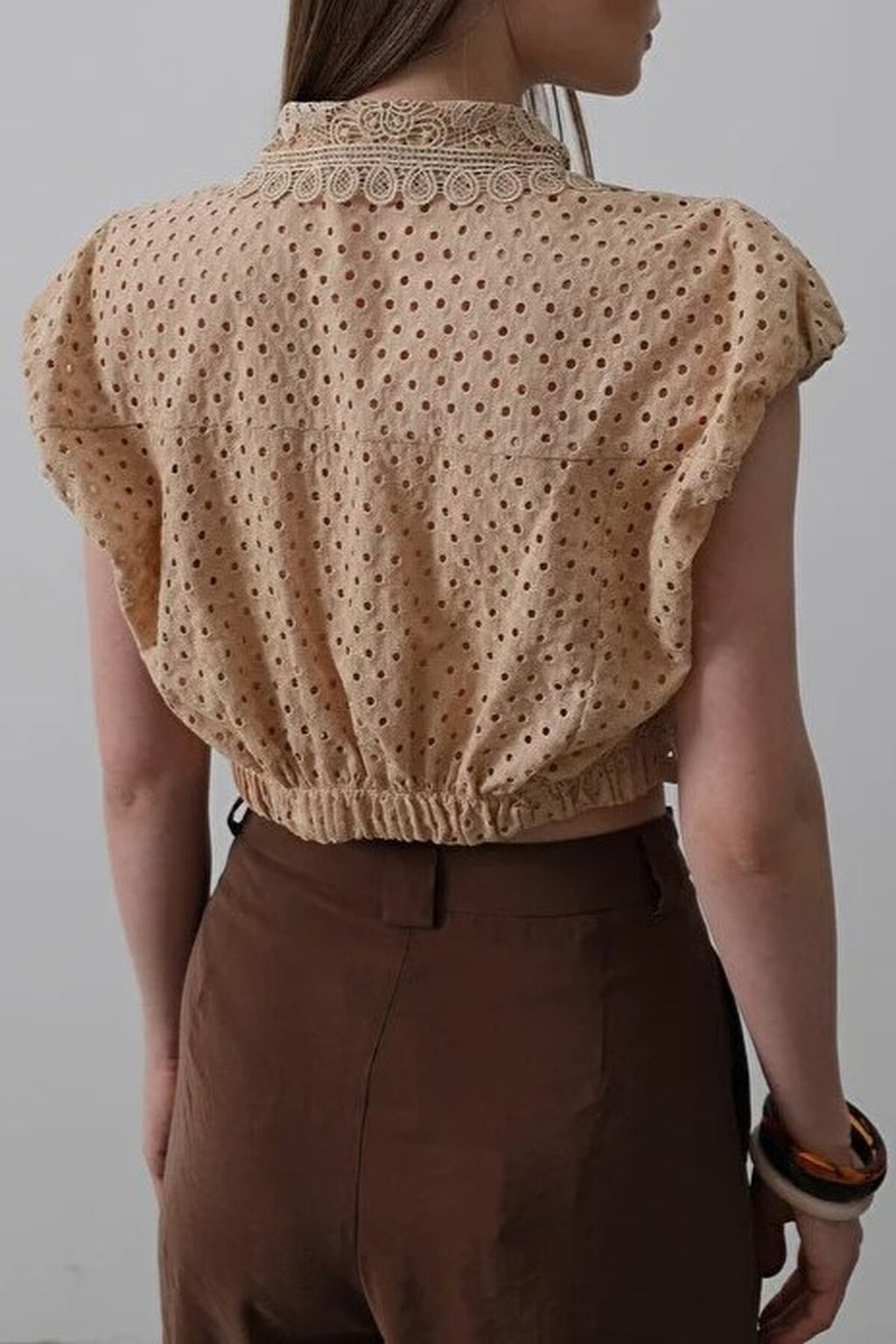 100% Cotton Embroidered Sleeveless Crop Shirt