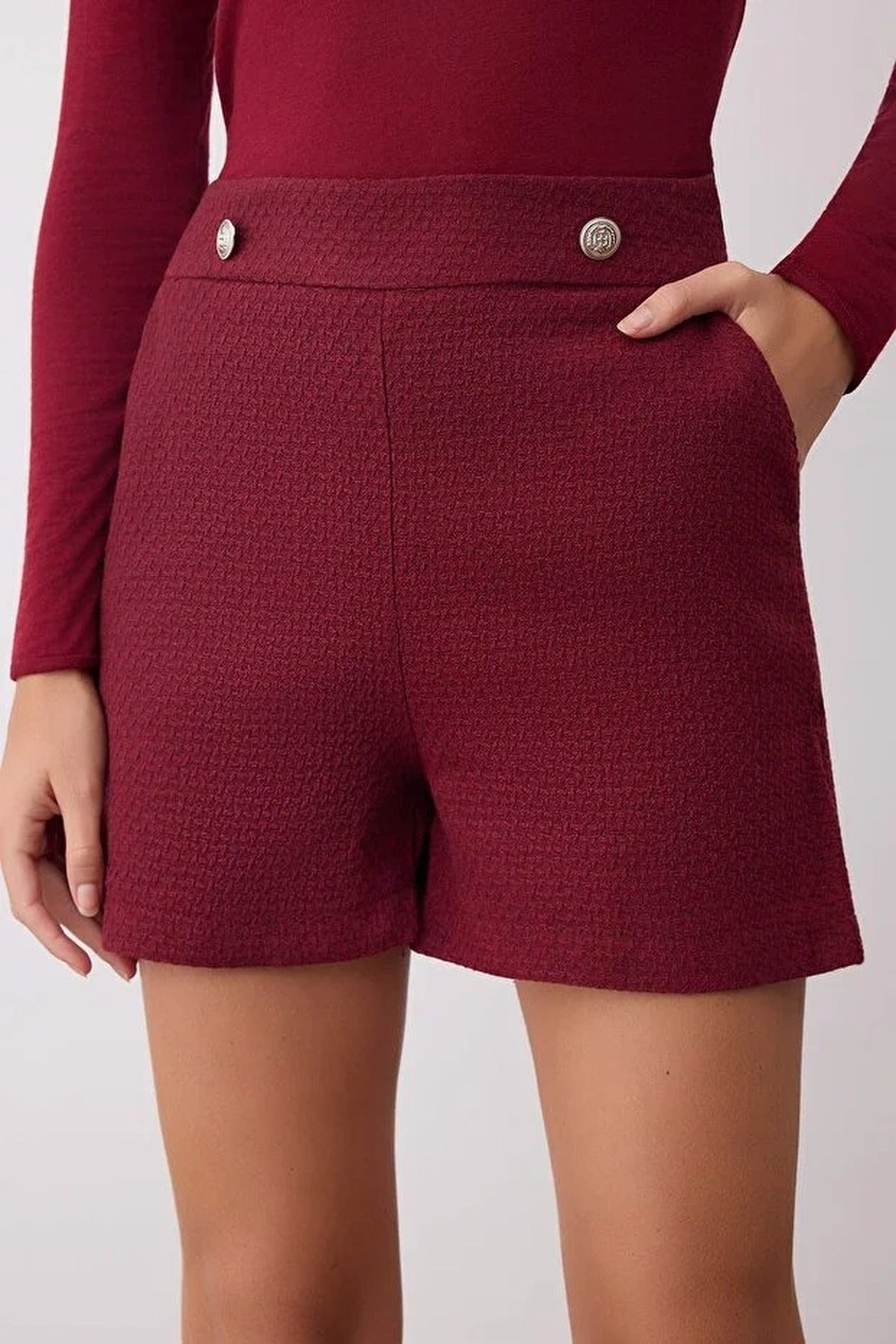 Tweed Shorts with Button Detail