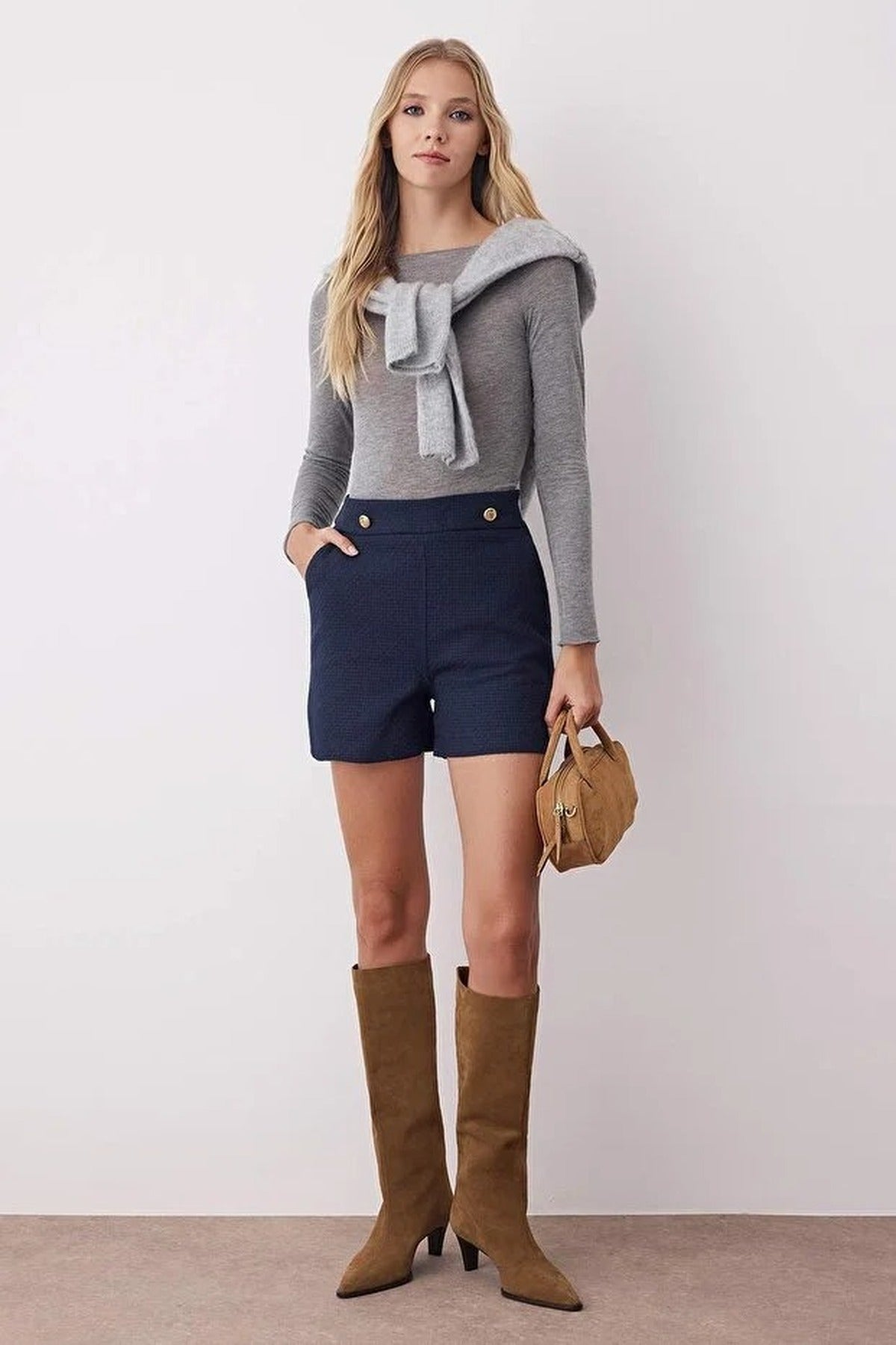 Tweed Shorts with Button Detail