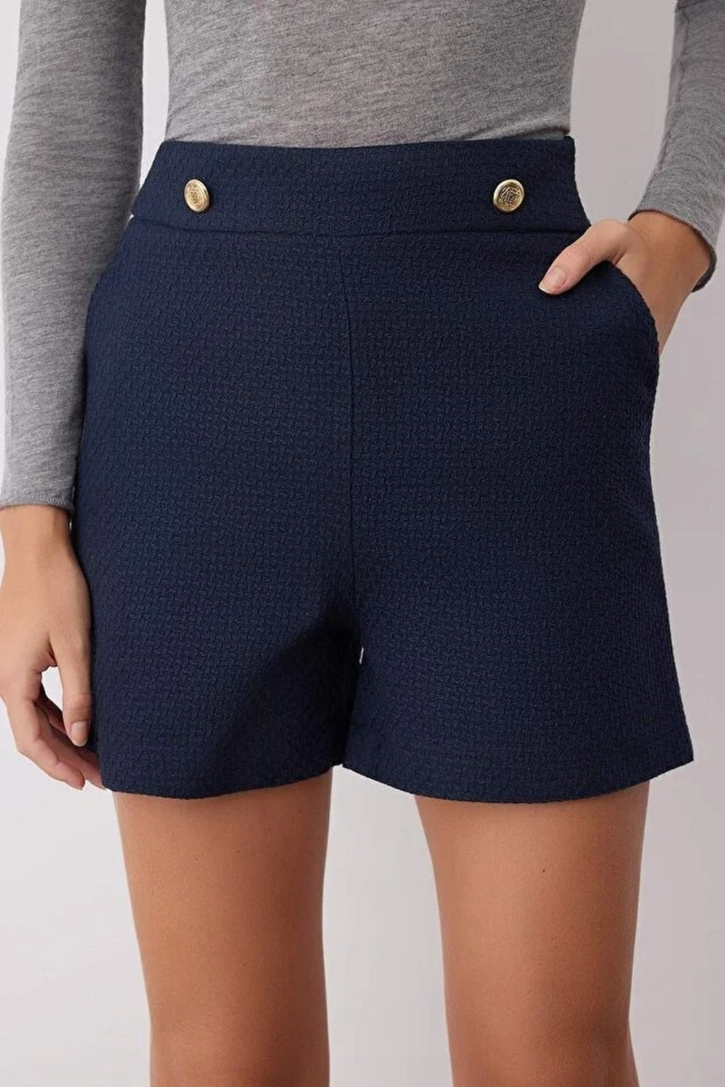 Tweed Shorts with Button Detail