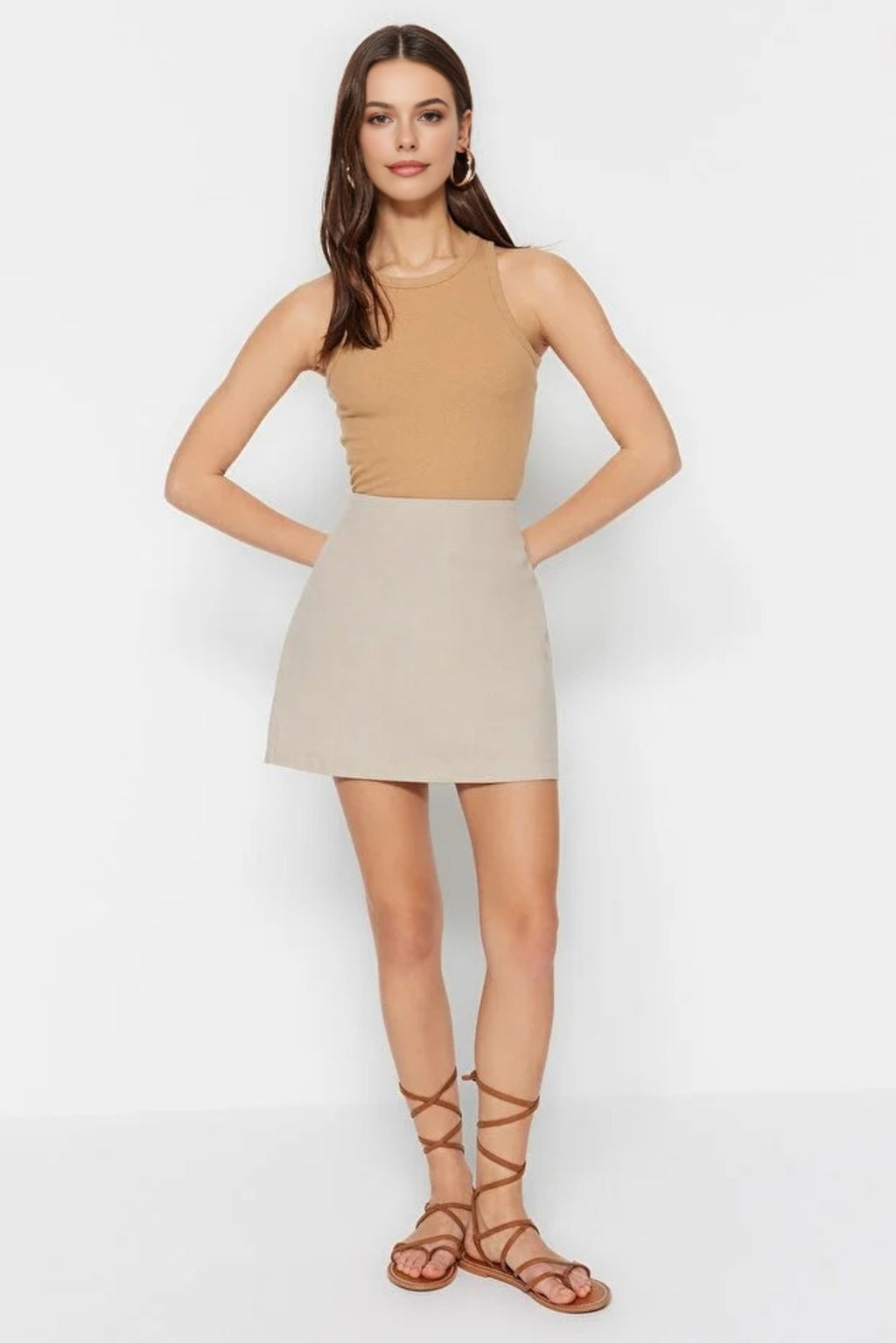 High Waist A-line Mini Woven Skirt