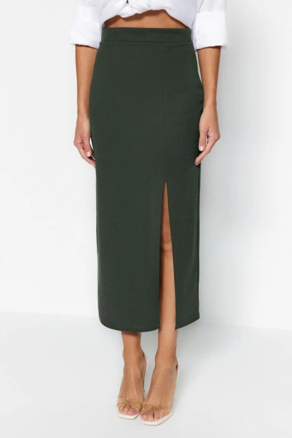 Maxi High Waist Knit Skirt with Slit Detail